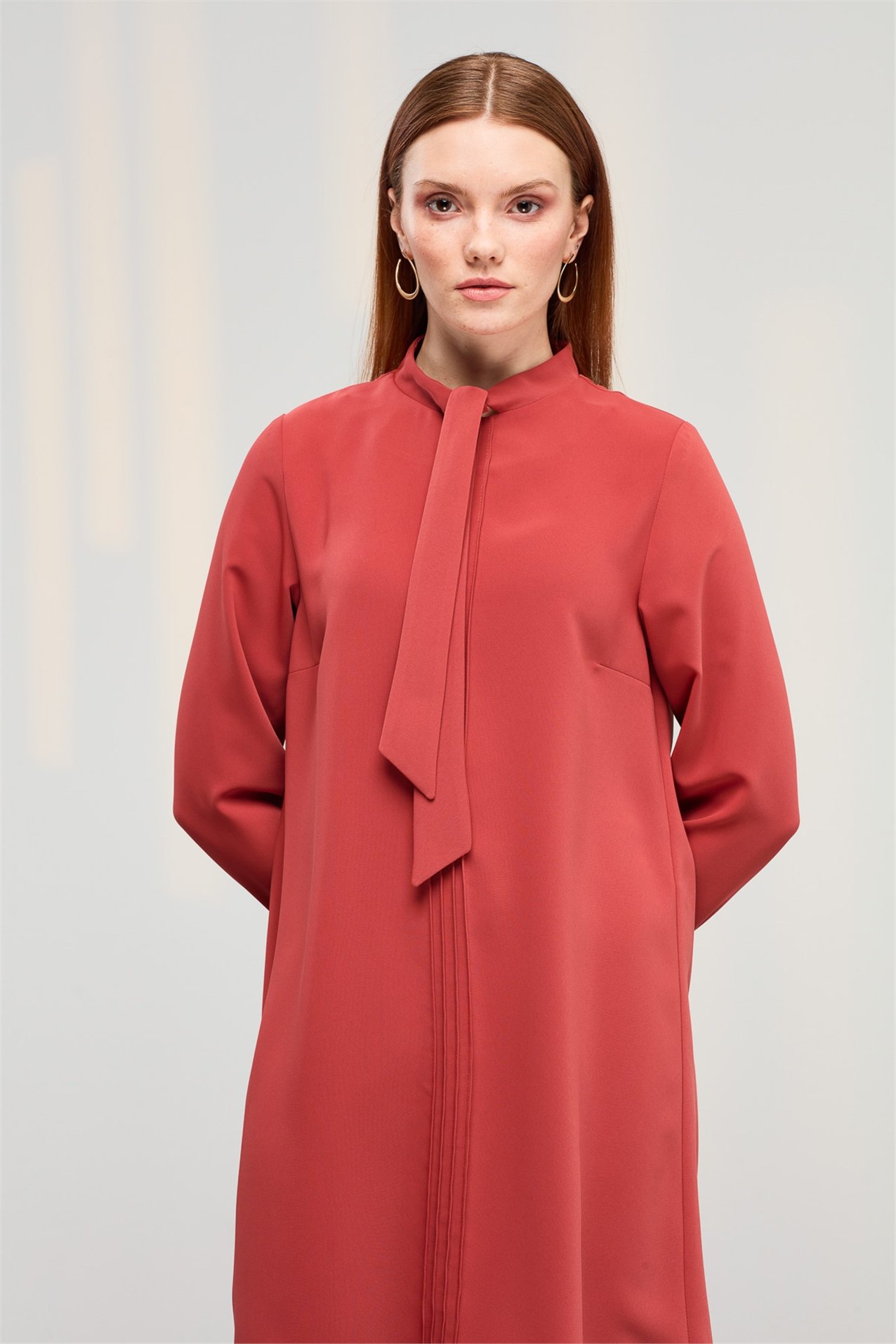NİHAN Tunik Nihan Bağlama Yakalı Tunik  Kiremit_modest