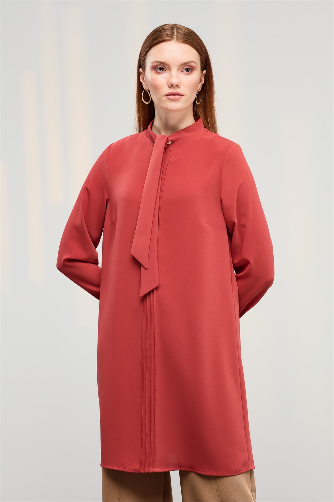 NİHAN Tunik Nihan Bağlama Yakalı Tunik  Kiremit_modest