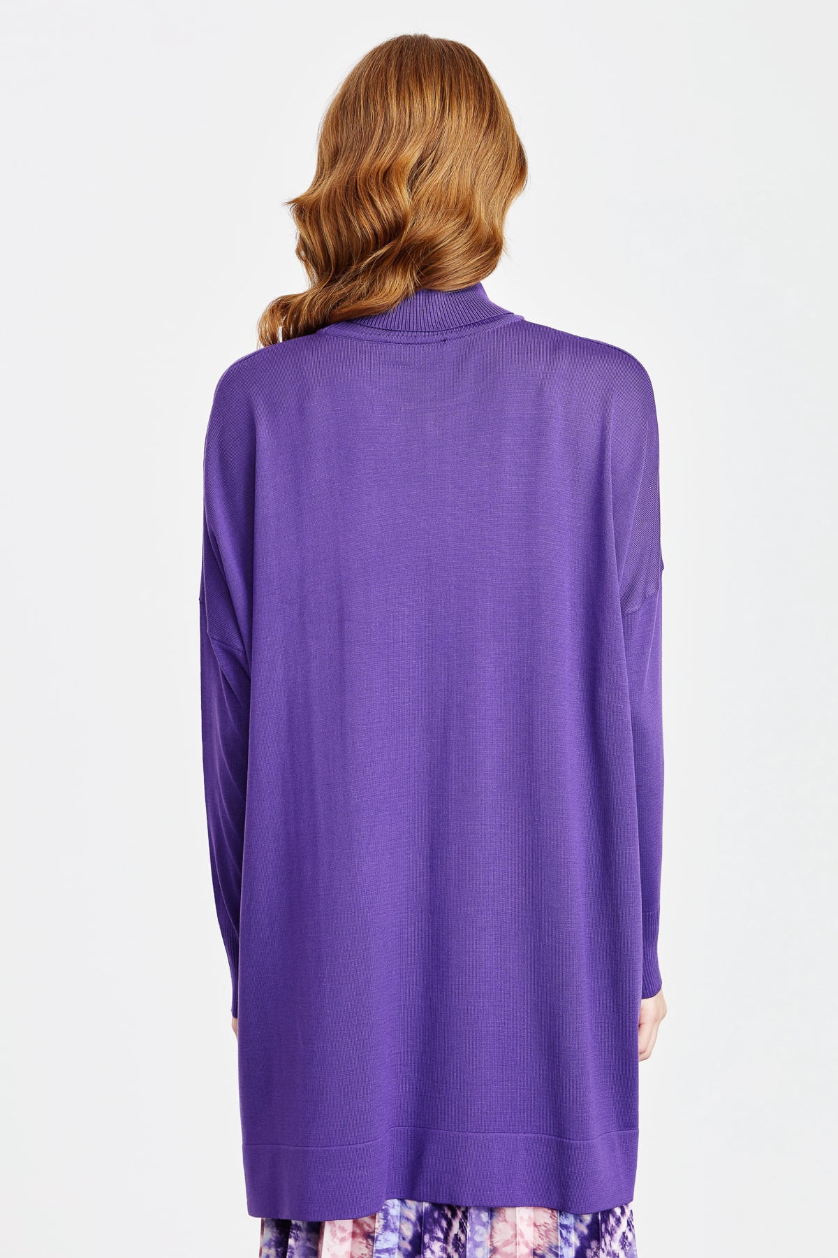 NİHAN Tunic Nihan Balıkçı Yaka Basic Oversize Triko Tunik  Mor_modest