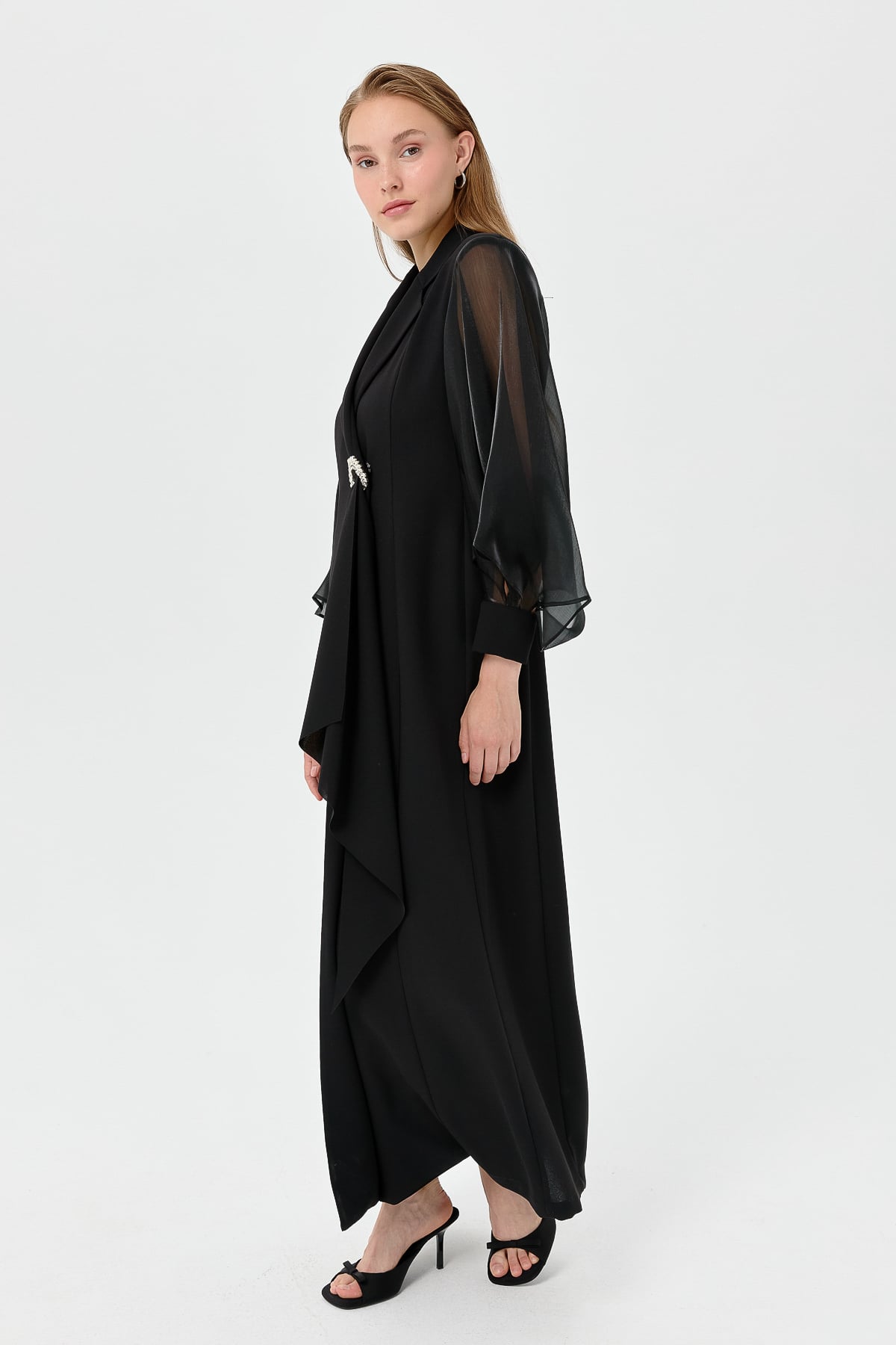 NİHAN Suits Nihan Balon Kollu Şık Kaftan Takım  Siyah_modest