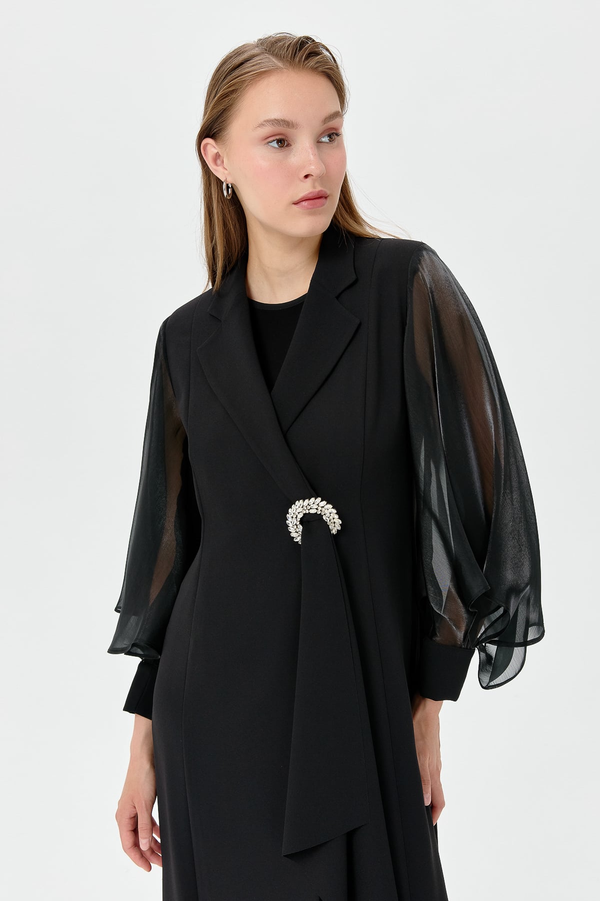 NİHAN Suits Nihan Balon Kollu Şık Kaftan Takım  Siyah_modest