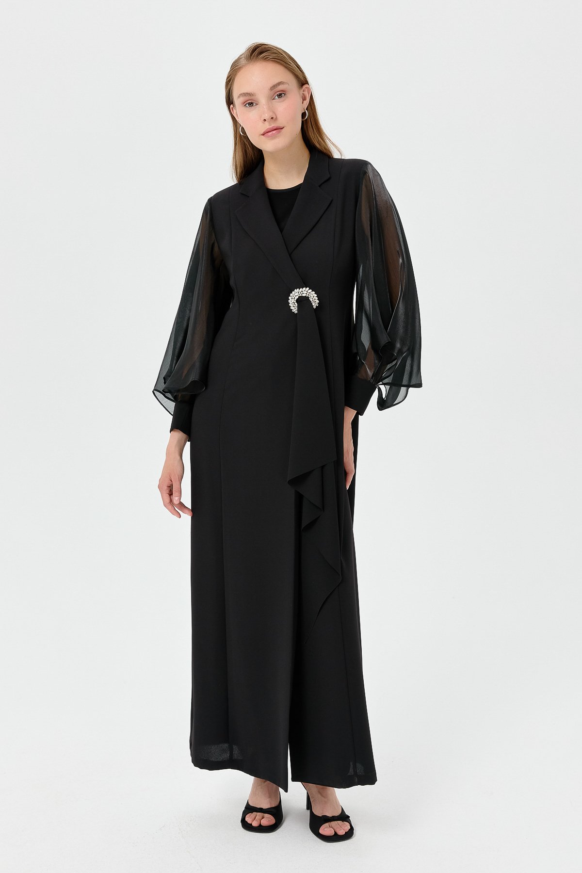 NİHAN Suits Nihan Balon Kollu Şık Kaftan Takım  Siyah_modest