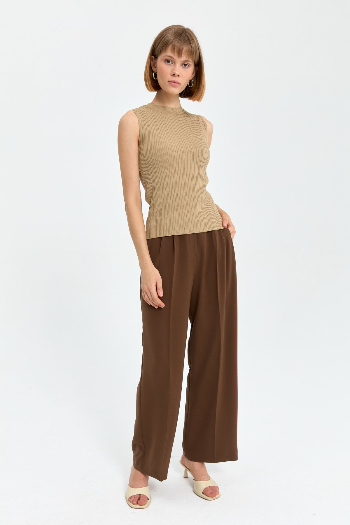 NİHAN Base Layers Nihan Basic Fitilli Kolsuz Triko İçlik  Bej_modest