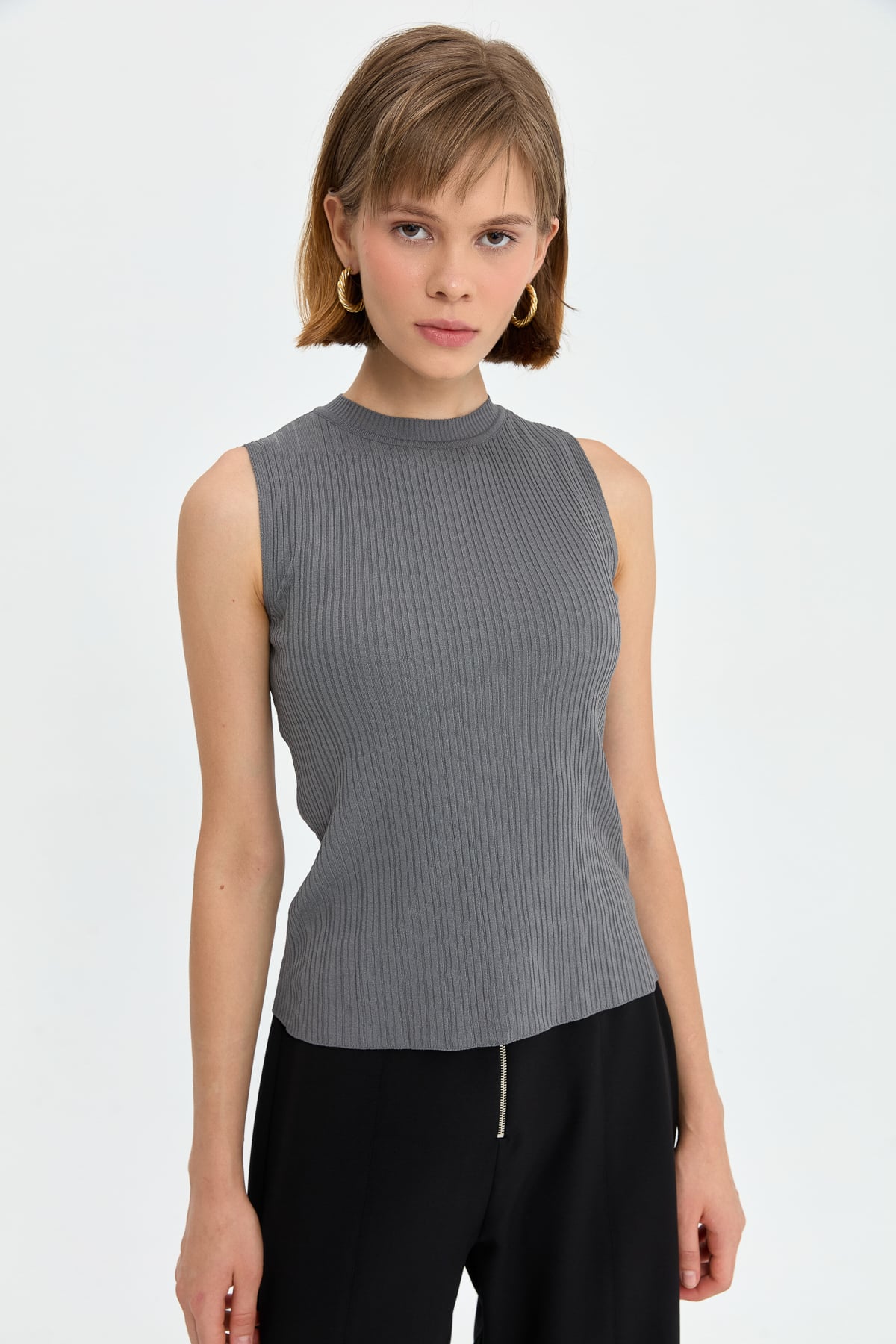 NİHAN İçlik Nihan Basic Fitilli Kolsuz Triko İçlik  Gri_modest