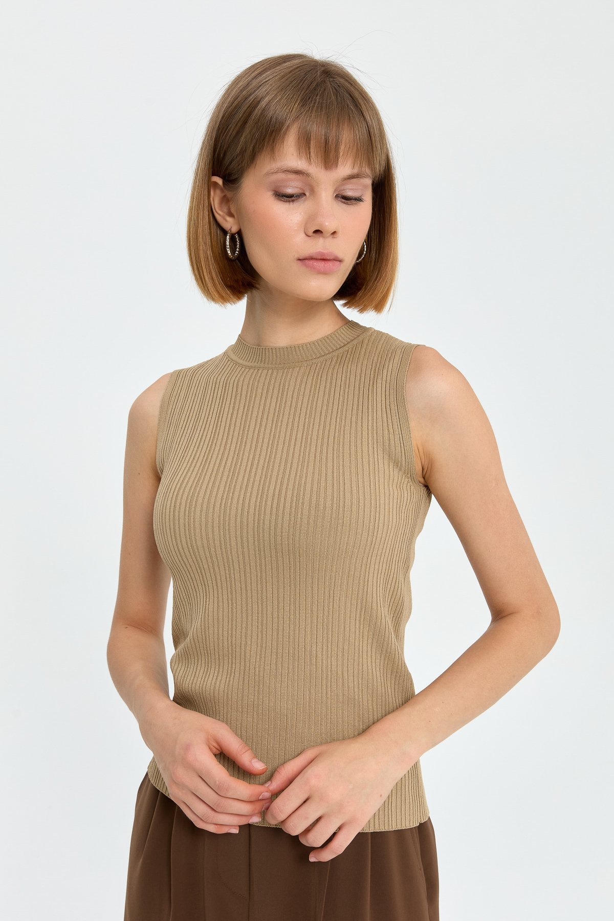 NİHAN Base Layers Nihan Basic Fitilli Kolsuz Triko İçlik  Bej_modest