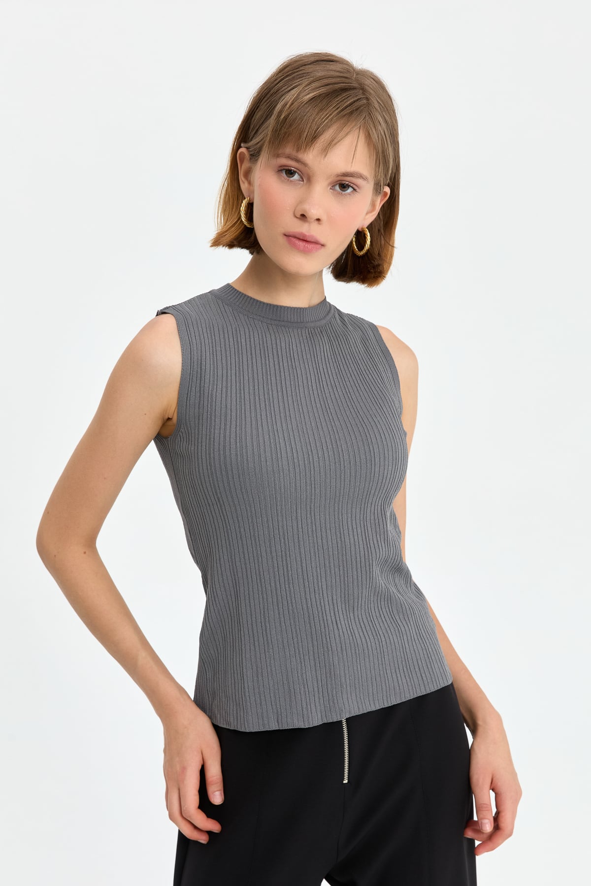 NİHAN İçlik Nihan Basic Fitilli Kolsuz Triko İçlik  Gri_modest