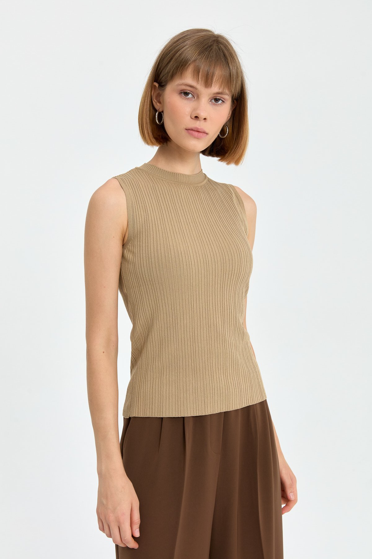 NİHAN Base Layers Nihan Basic Fitilli Kolsuz Triko İçlik  Bej_modest