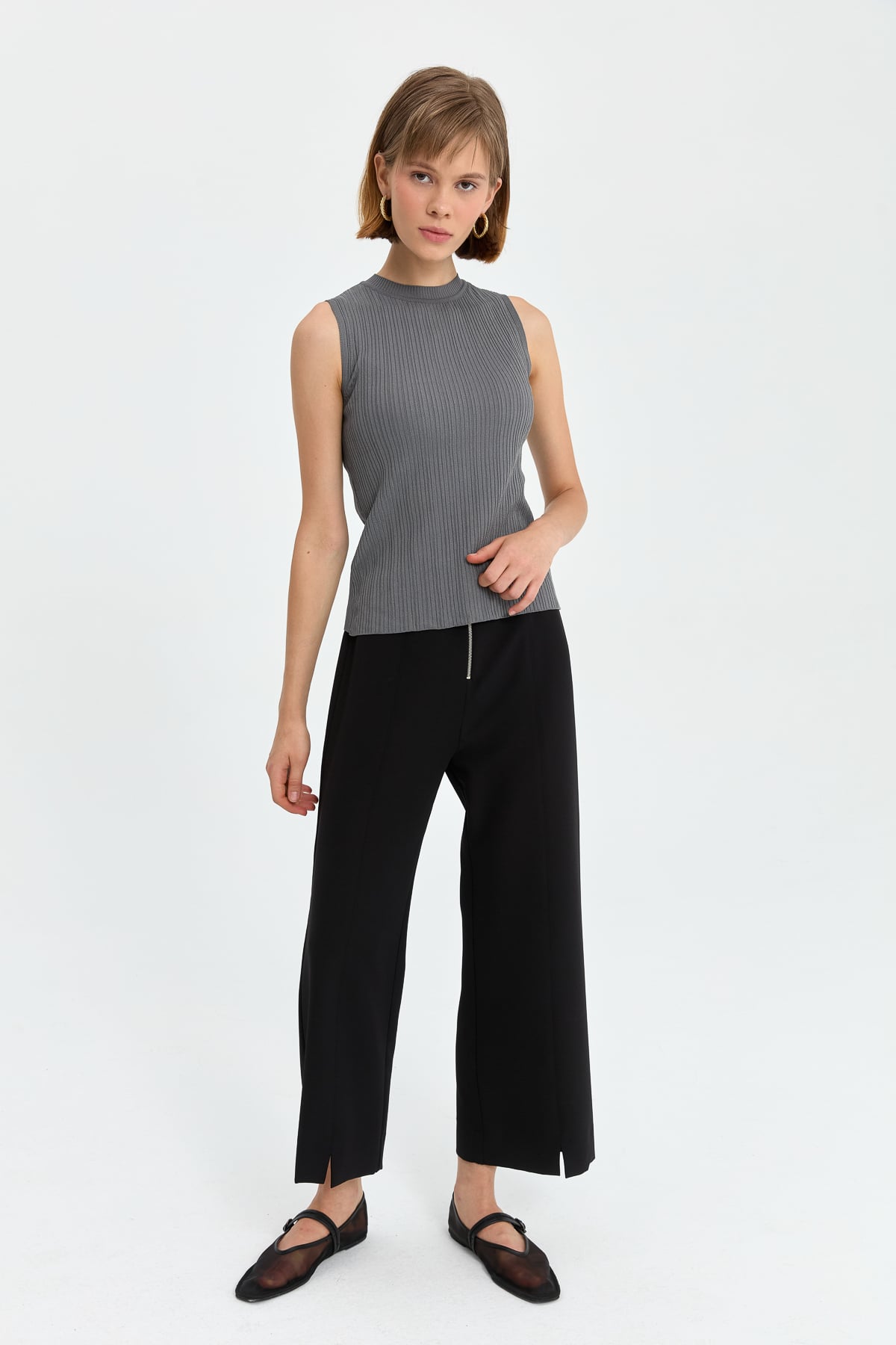 NİHAN İçlik Nihan Basic Fitilli Kolsuz Triko İçlik  Gri_modest