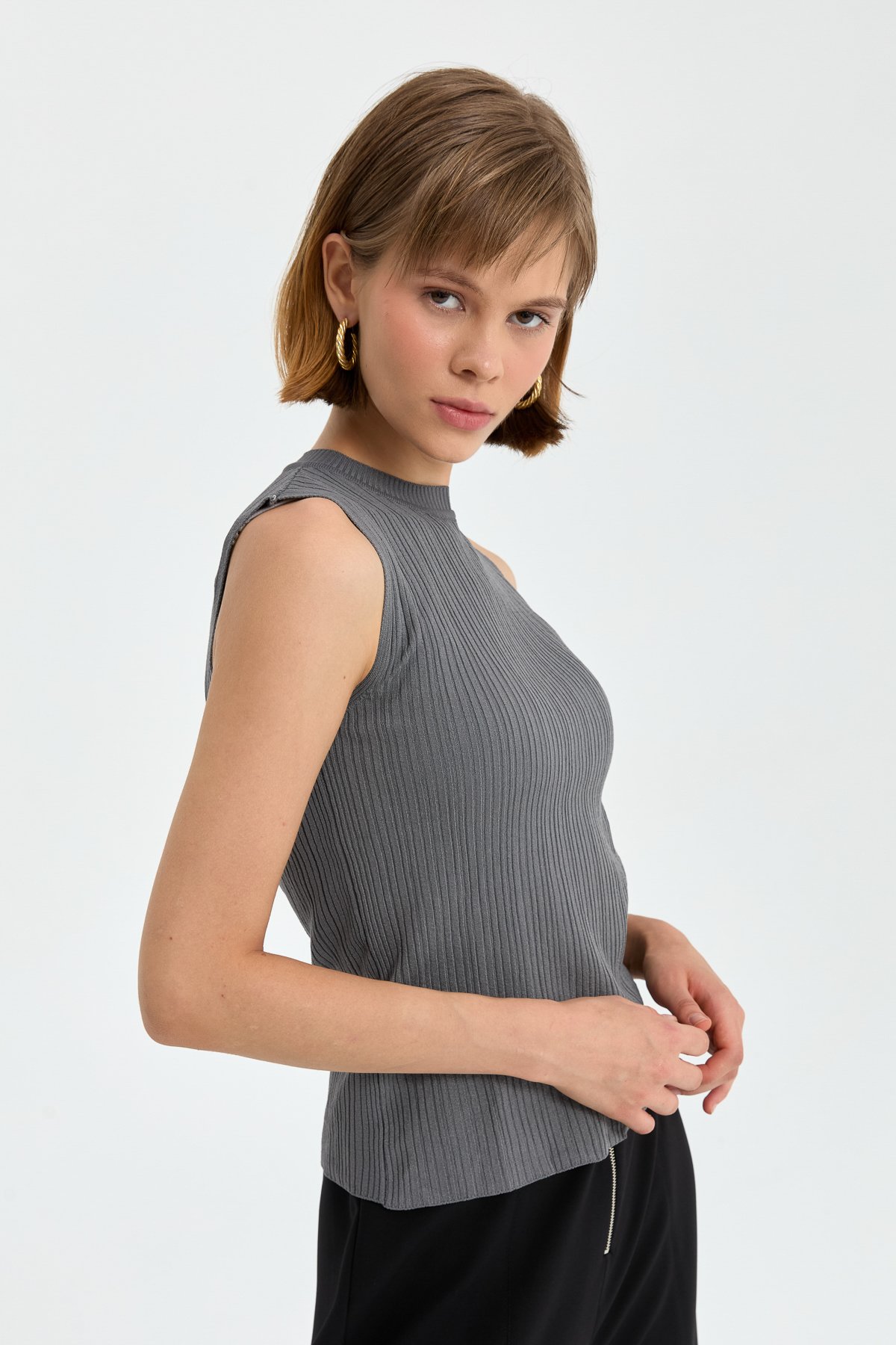 NİHAN İçlik Nihan Basic Fitilli Kolsuz Triko İçlik  Gri_modest