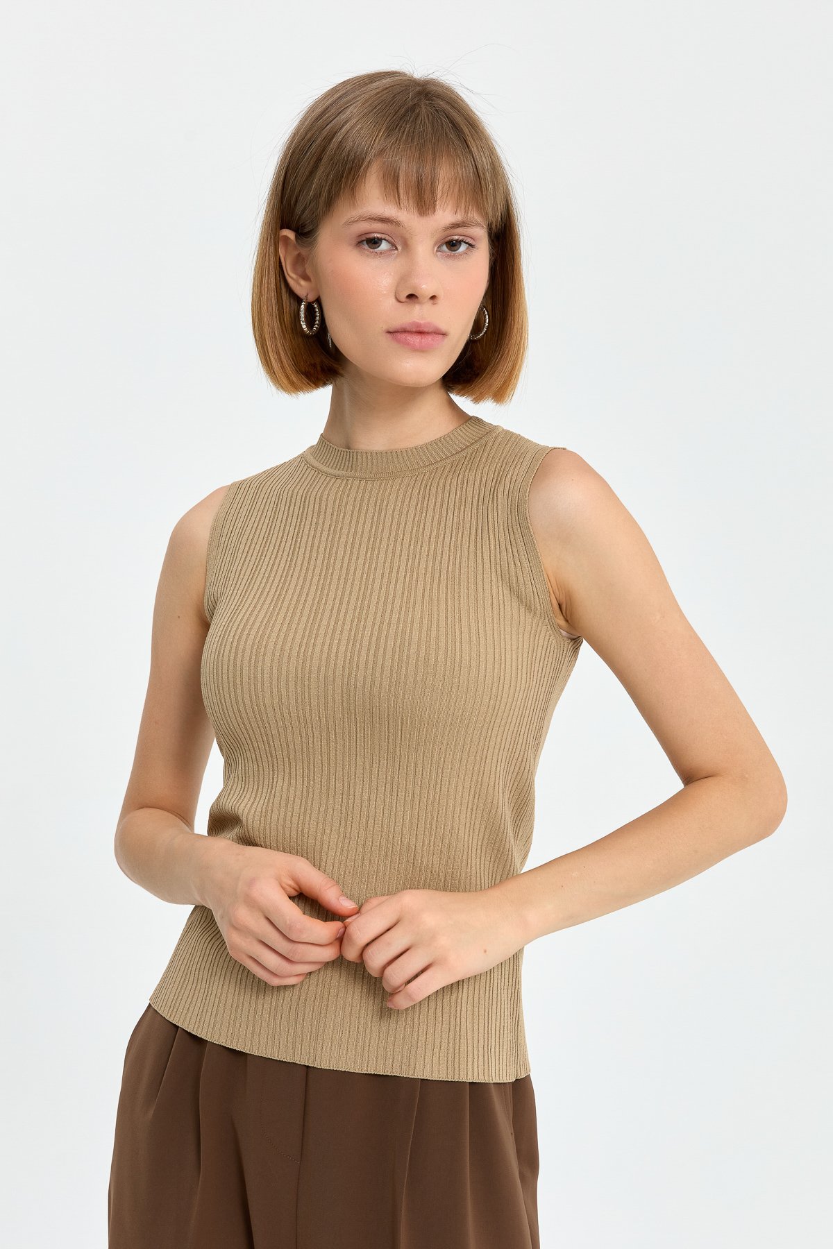 NİHAN Base Layers Nihan Basic Fitilli Kolsuz Triko İçlik  Bej_modest