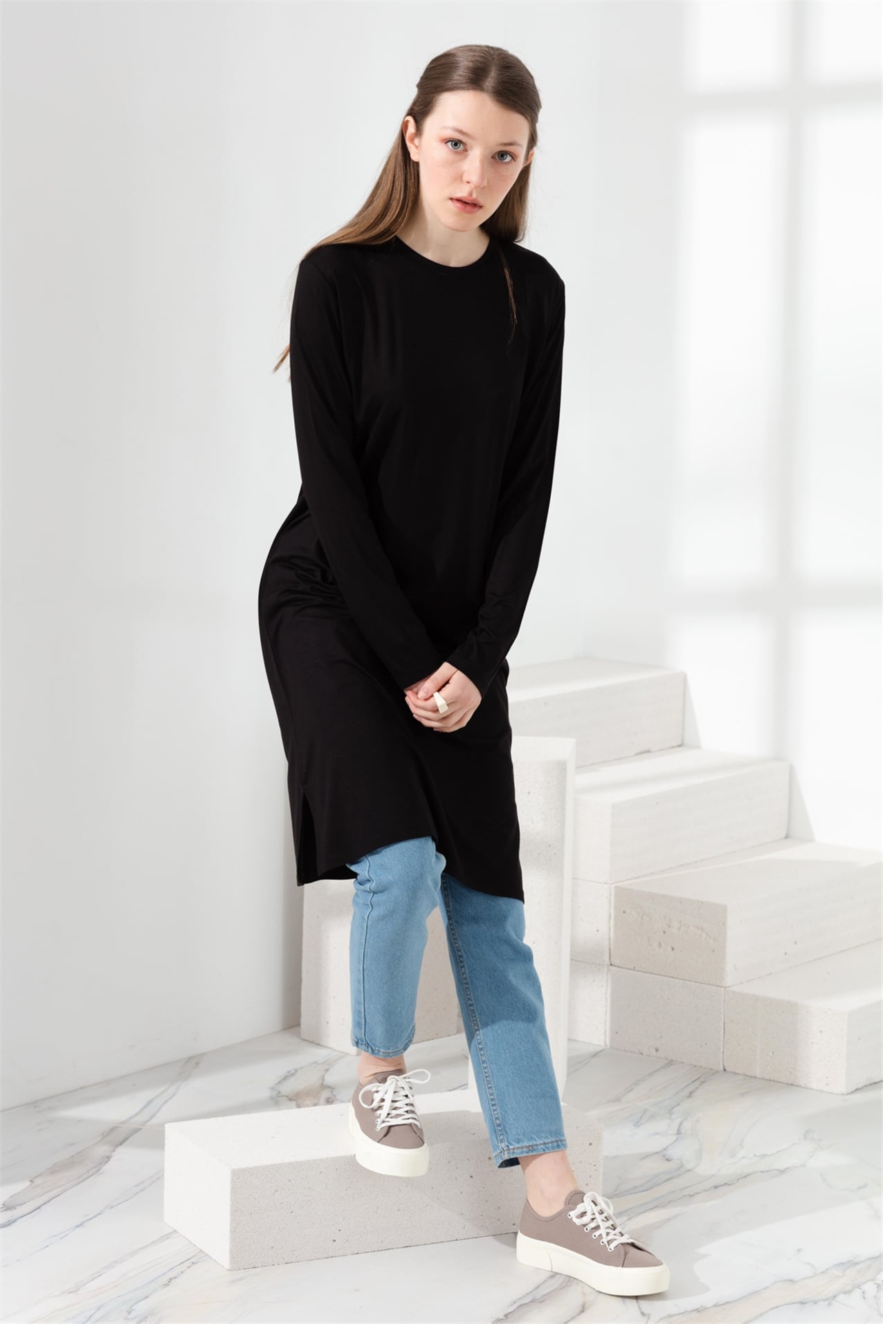 NİHAN Tunic Nihan Basic Penye Tunik  Siyah_modest