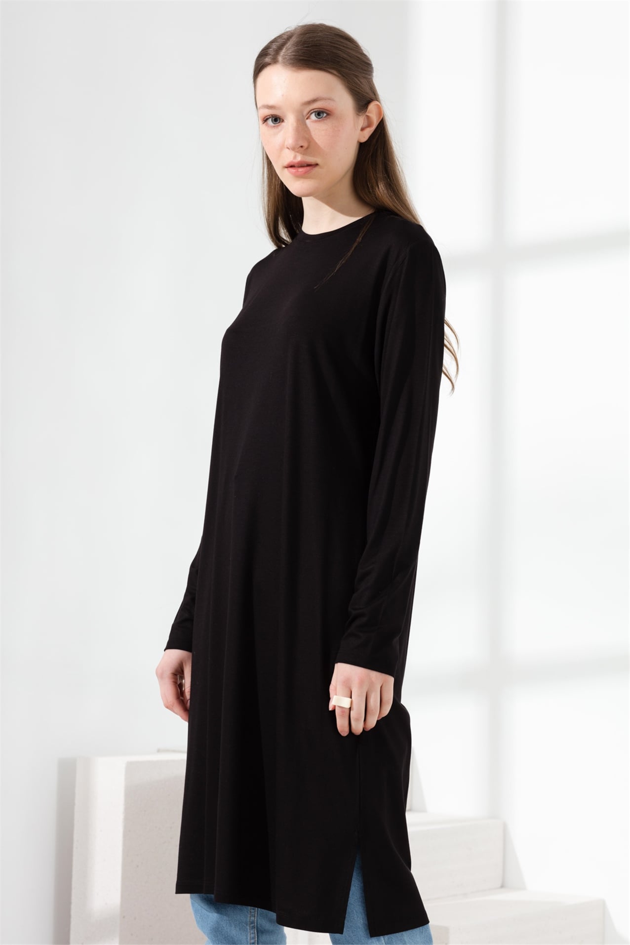 NİHAN Tunic Nihan Basic Penye Tunik  Siyah_modest