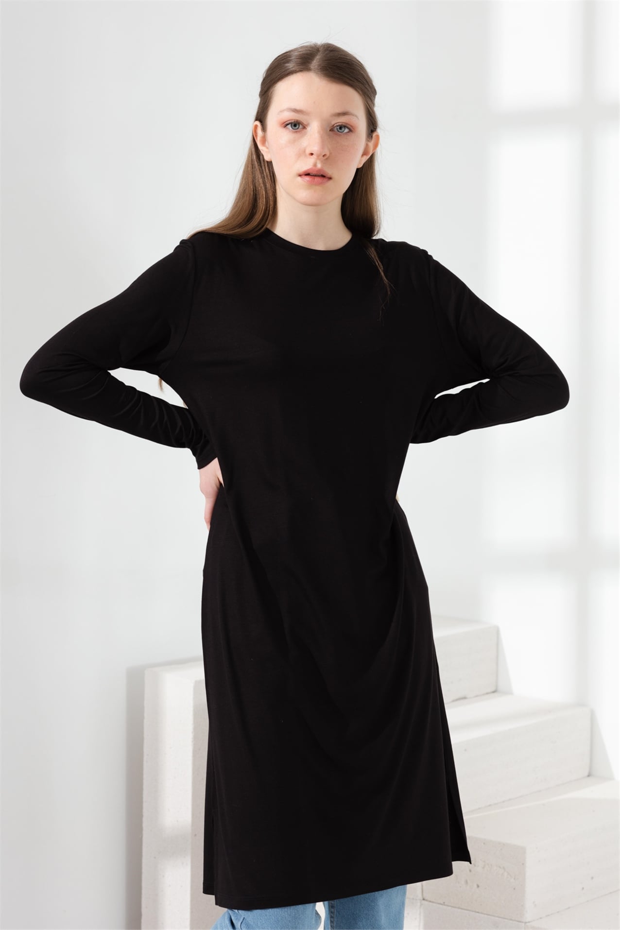 NİHAN Tunic Nihan Basic Penye Tunik  Siyah_modest