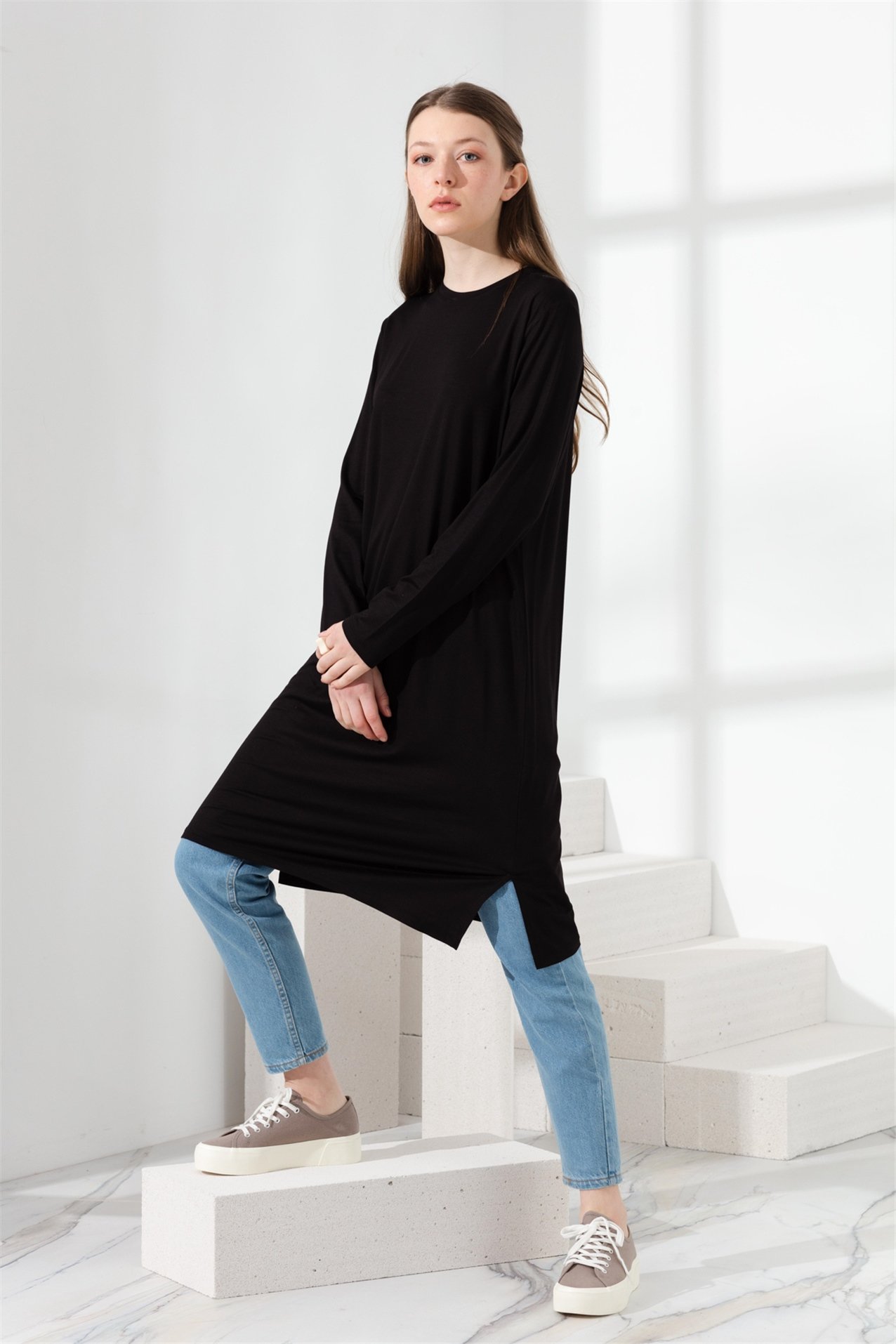 NİHAN Tunic Nihan Basic Penye Tunik  Siyah_modest