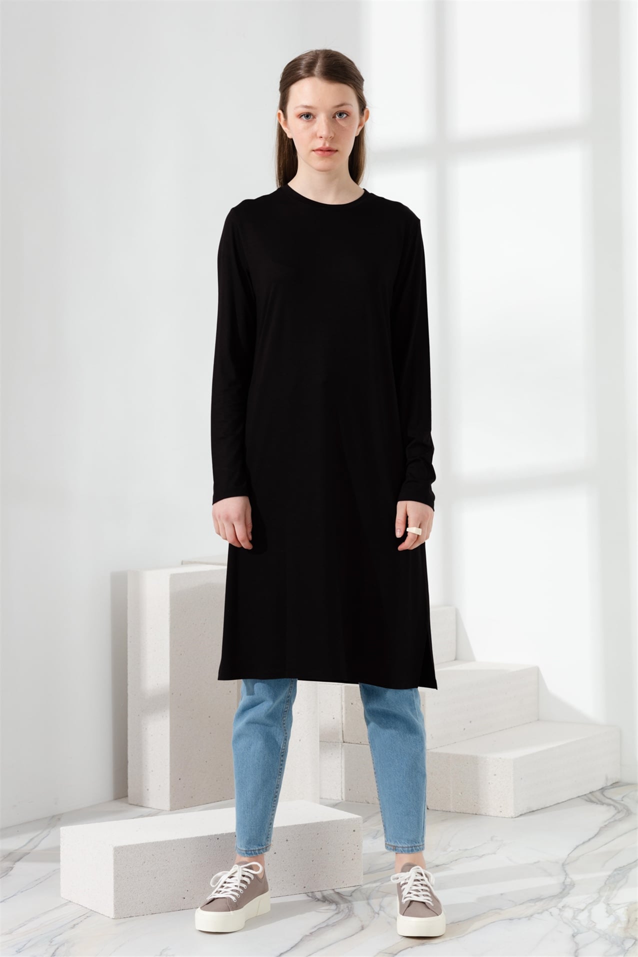 NİHAN Tunic Nihan Basic Penye Tunik  Siyah_modest