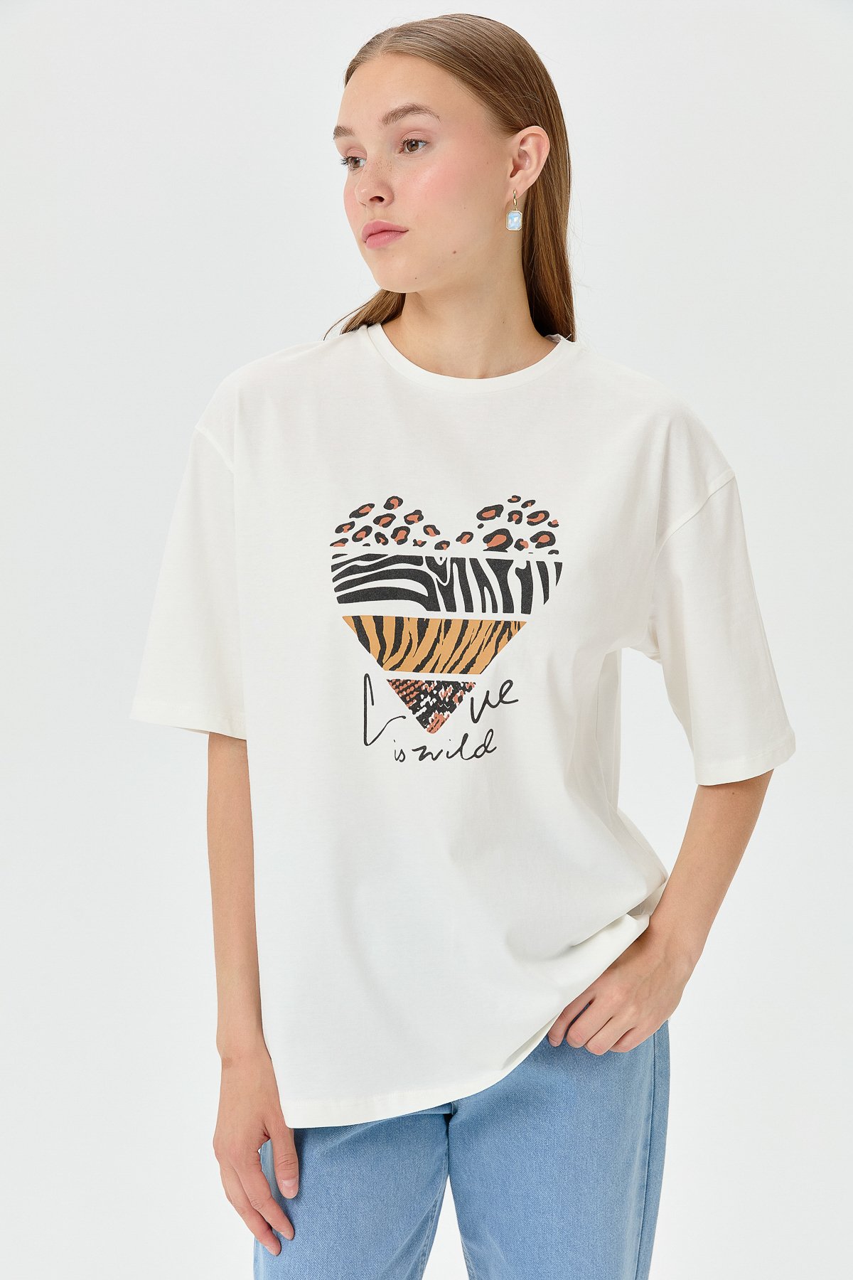 NİHAN T-Shirt Nihan Baskılı T-Shirt  Ekru - Antrasit_modest