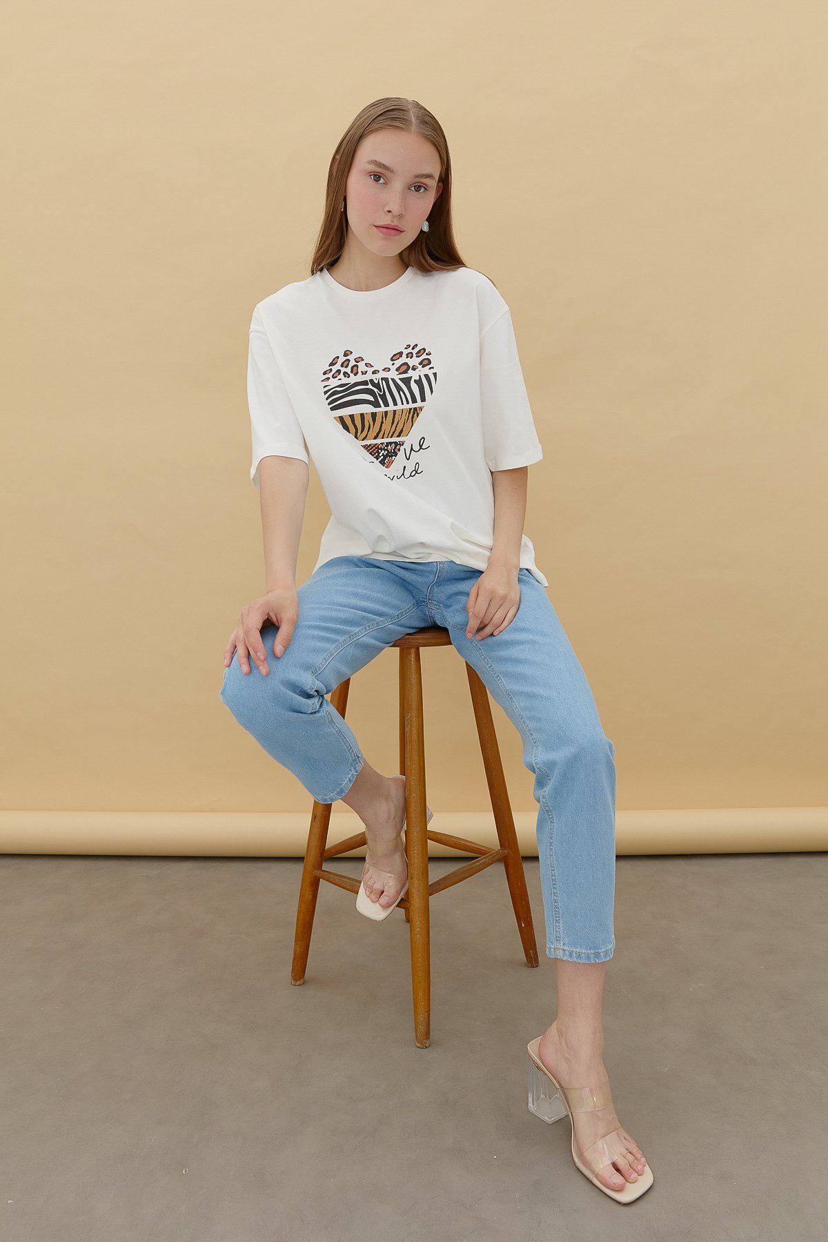 NİHAN T-Shirt Nihan Baskılı T-Shirt  Ekru - Antrasit_modest
