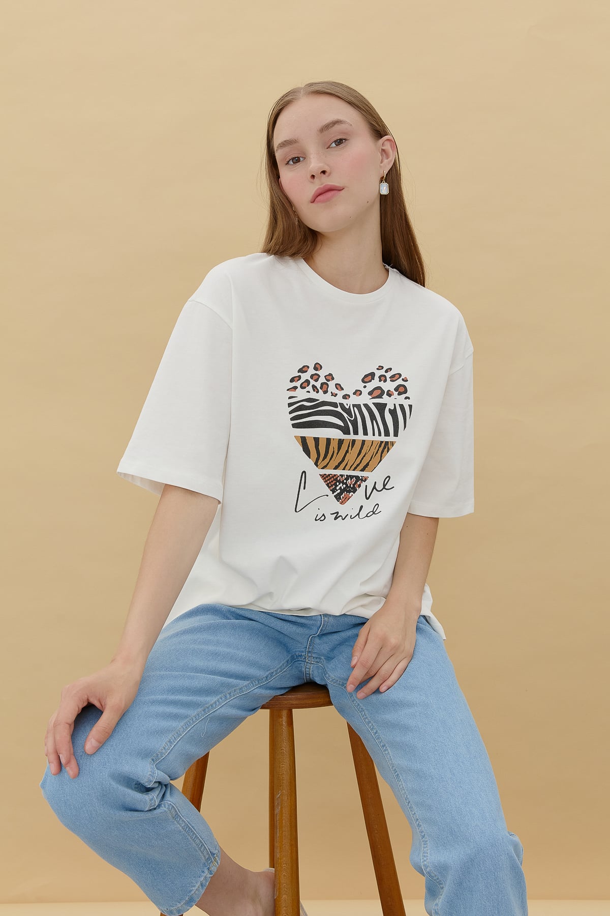 NİHAN T-Shirt Nihan Baskılı T-Shirt  Ekru - Antrasit_modest
