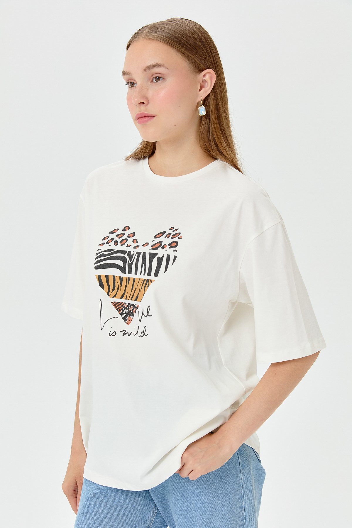 NİHAN T-Shirt Nihan Baskılı T-Shirt  Ekru - Antrasit_modest