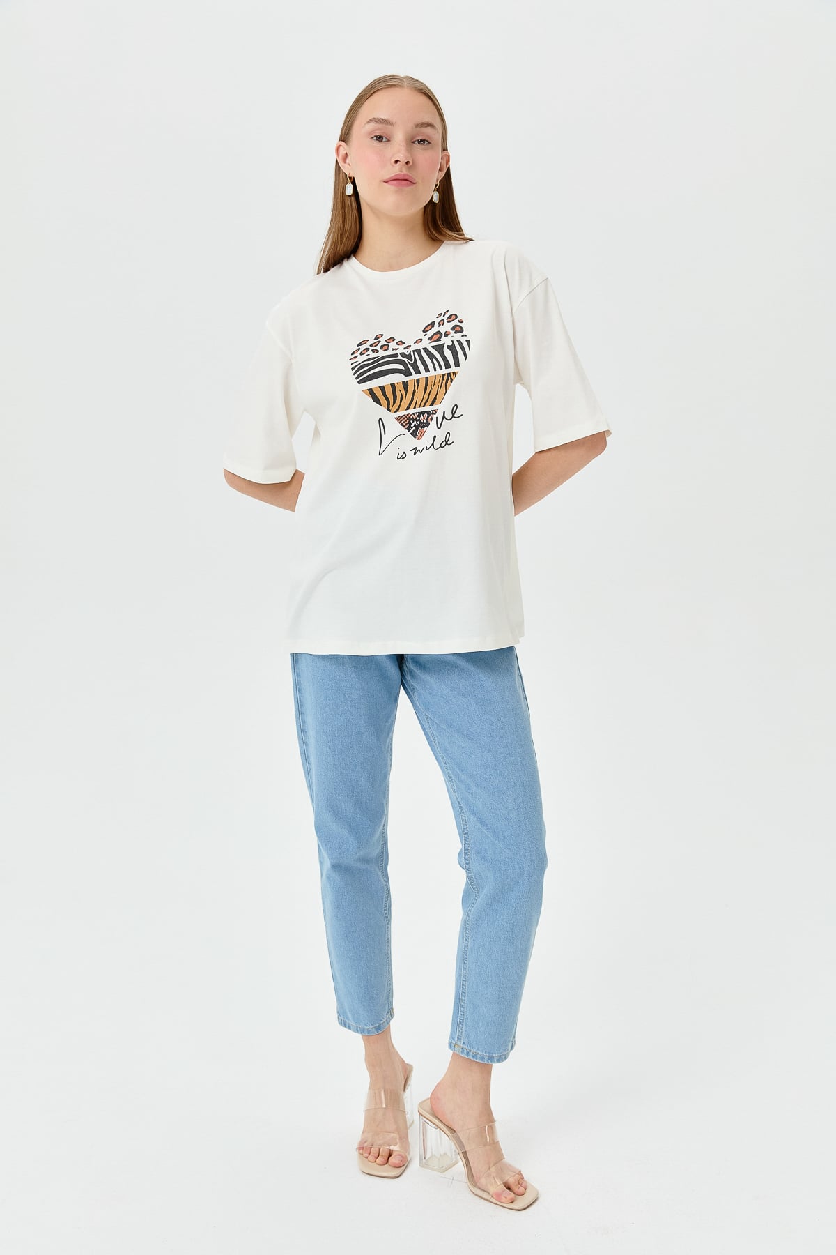 NİHAN T-Shirt Nihan Baskılı T-Shirt  Ekru - Antrasit_modest