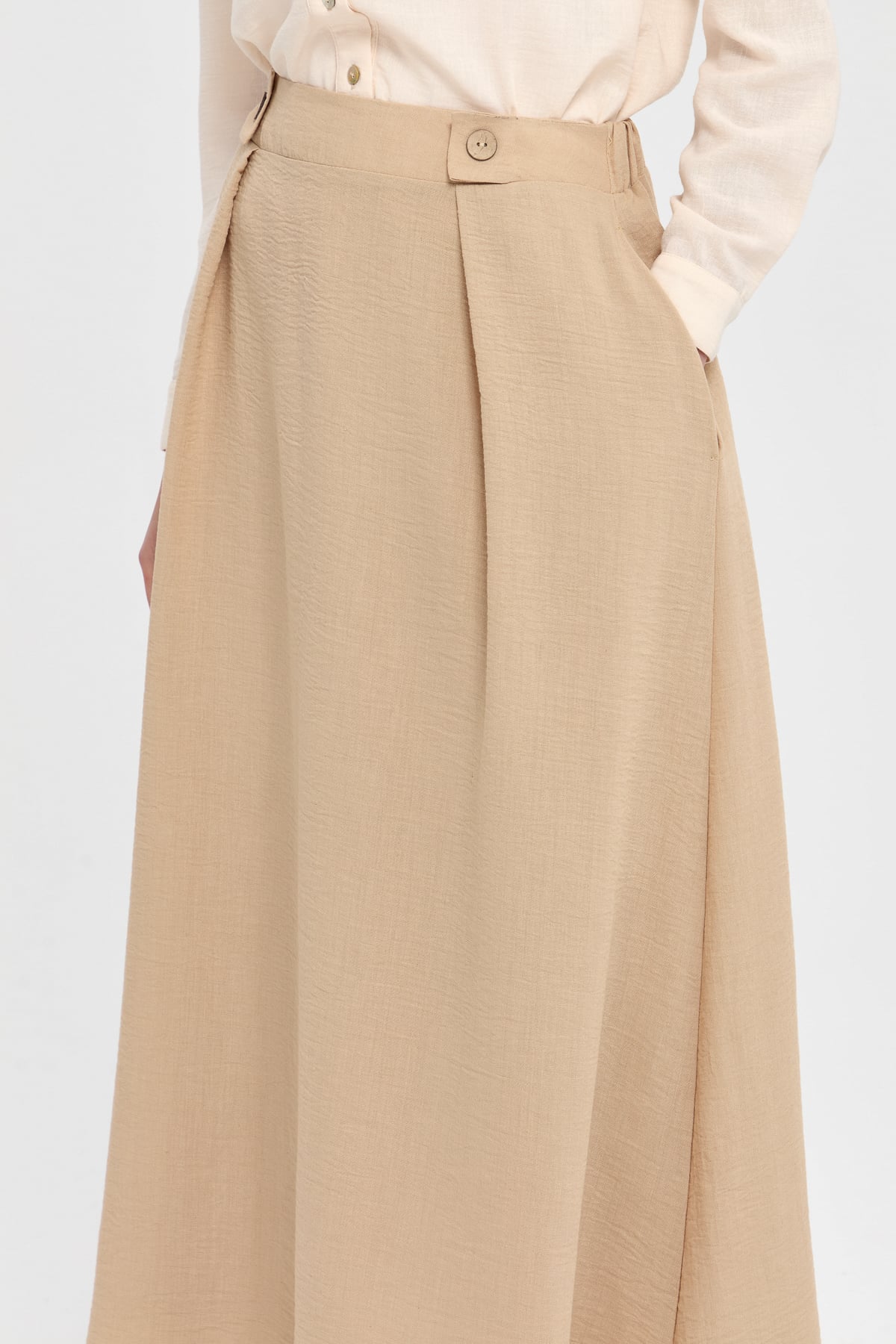 NİHAN Skirt Nihan Bel Detaylı Cepli Etek  Bej_modest