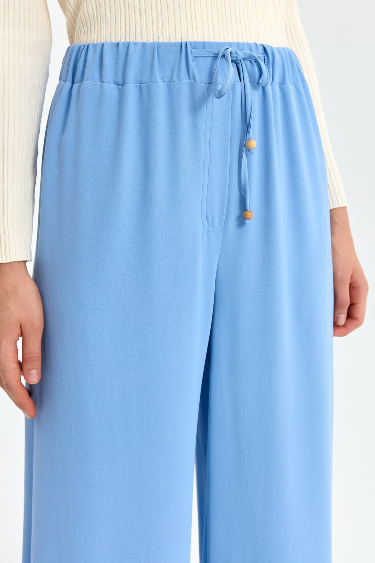 NİHAN Pants Nihan Beli Lastikli Bol Paça Pantolon  Açık Mavi_modest