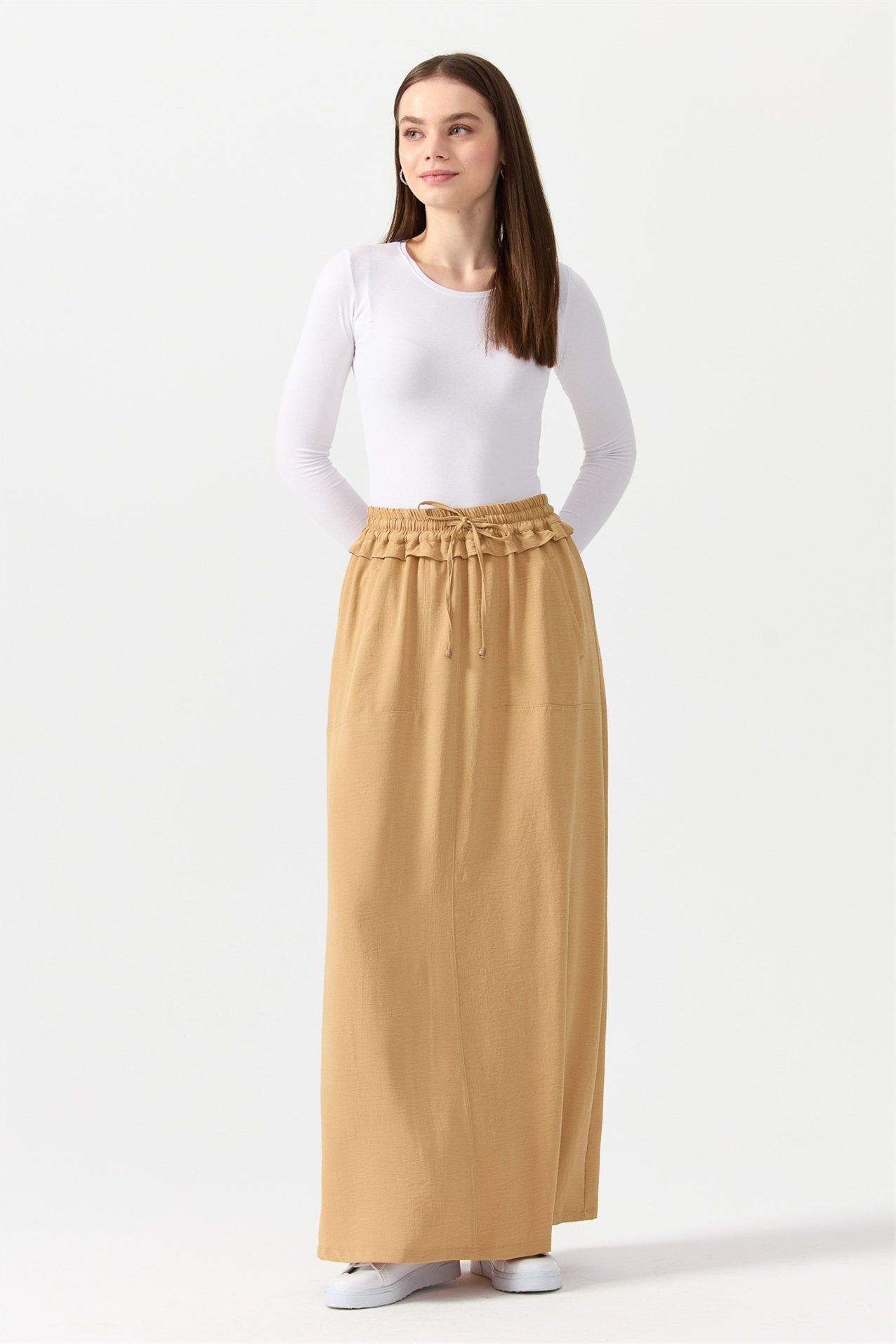 NİHAN Etek Nihan Beli Lastikli Etek  Kum_modest