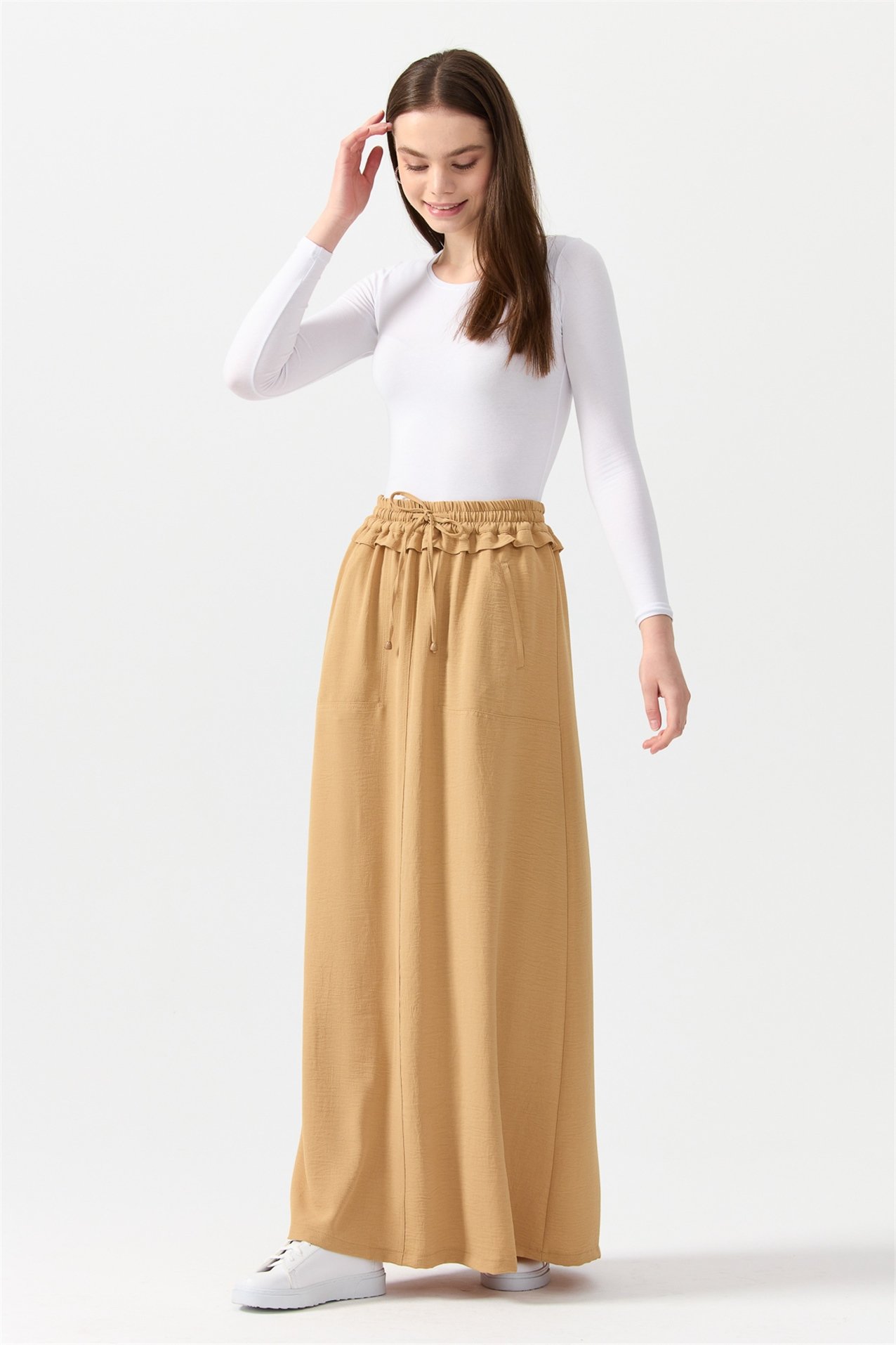 NİHAN Etek Nihan Beli Lastikli Etek  Kum_modest