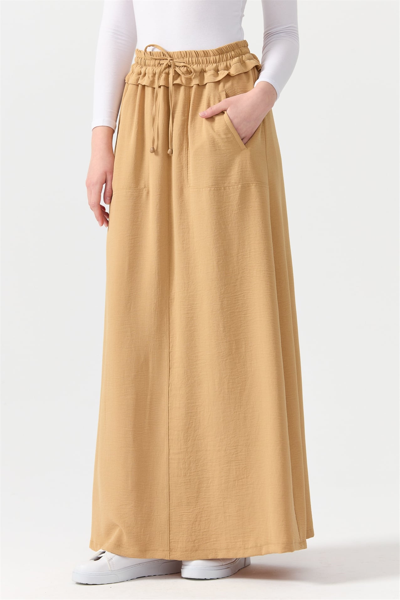 NİHAN Etek Nihan Beli Lastikli Etek  Kum_modest