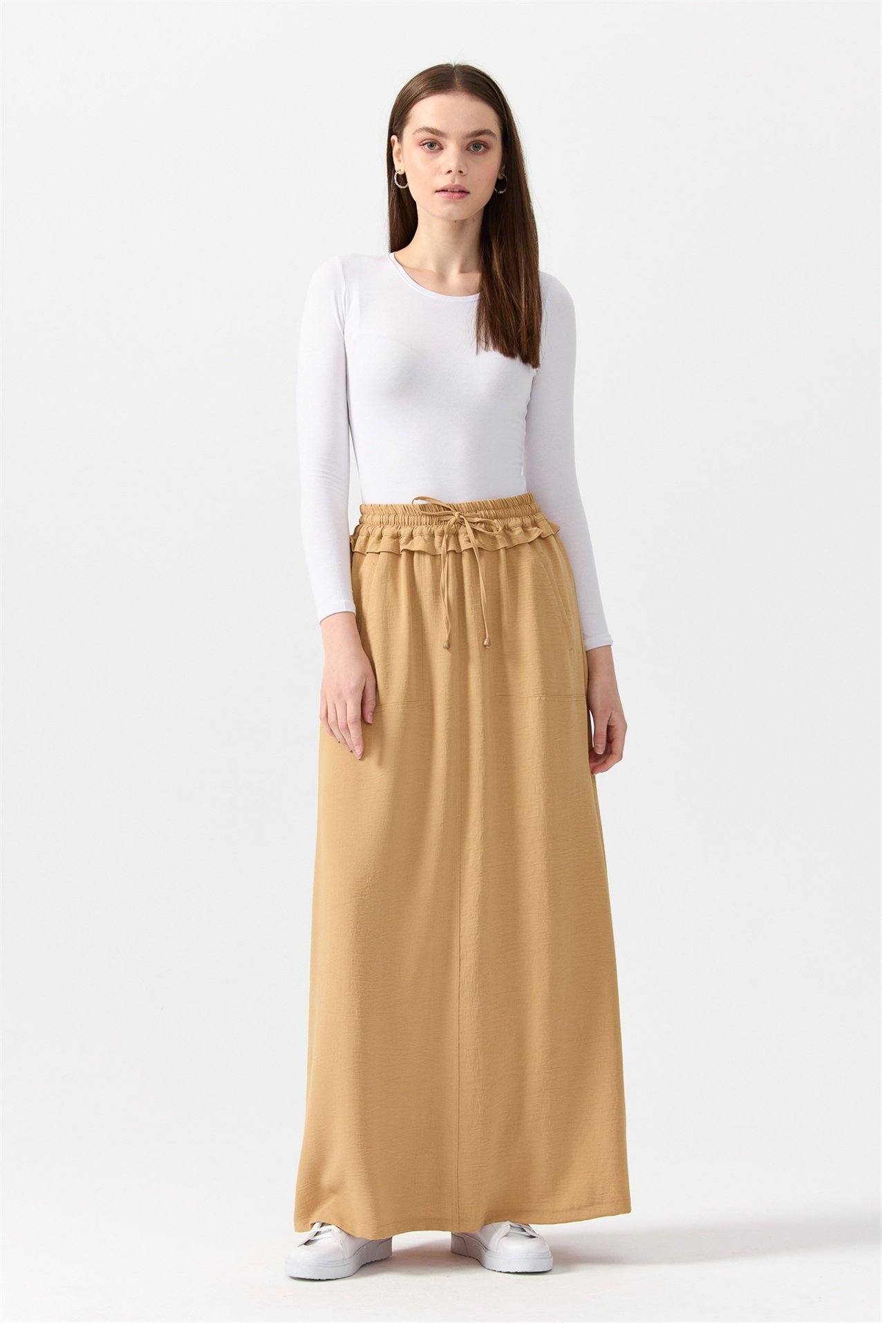 NİHAN Etek Nihan Beli Lastikli Etek  Kum_modest