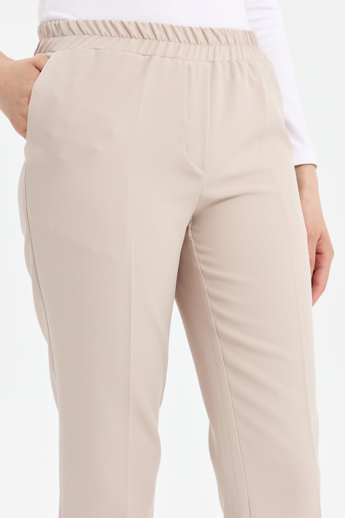NİHAN Pantolon Nihan Beli Lastikli Havuç Pantolon  Bej_modest