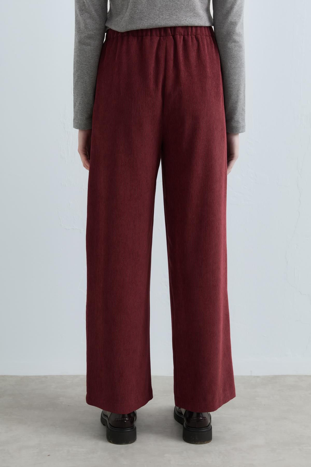 NİHAN Pantolon Nihan Beli Lastikli Kadife Pantolon  Bordo_modest