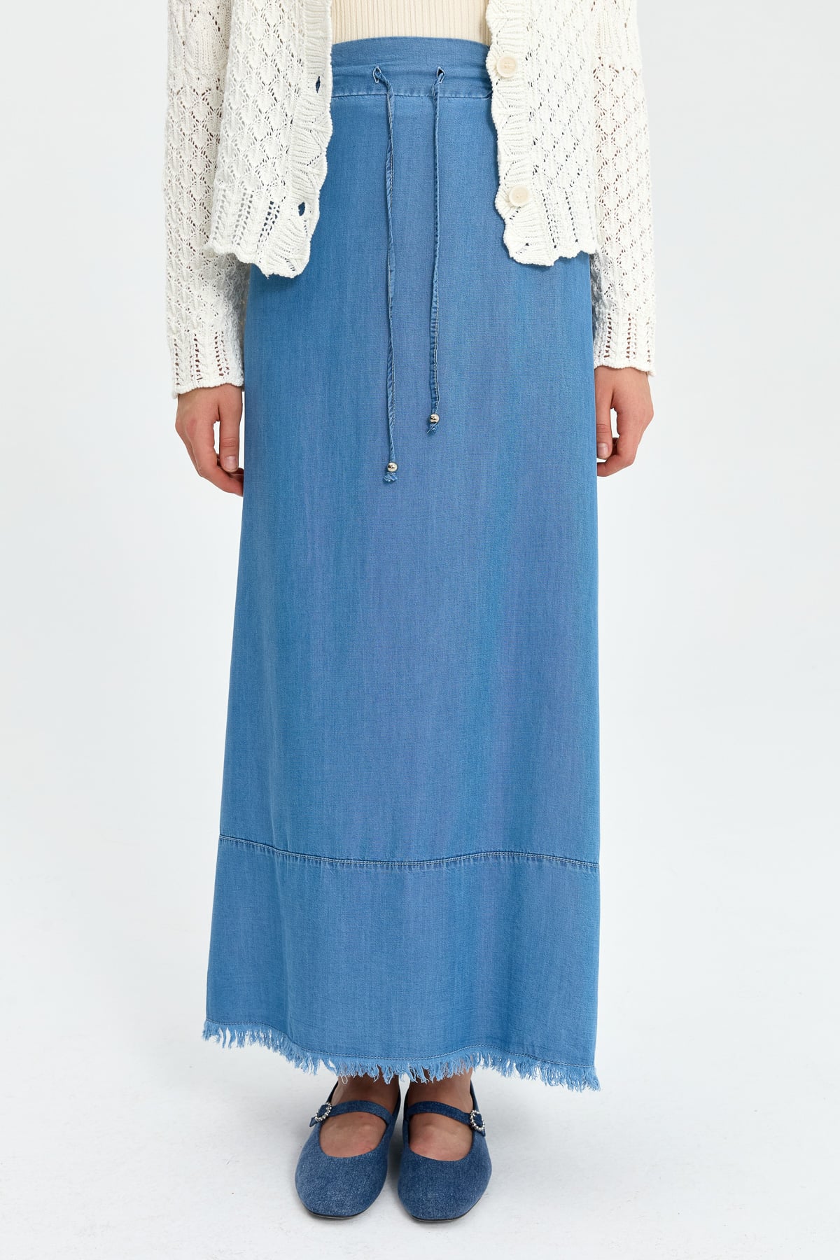 NİHAN Skirt Nihan Beli Lastikli Tencel Etek  Buz_modest