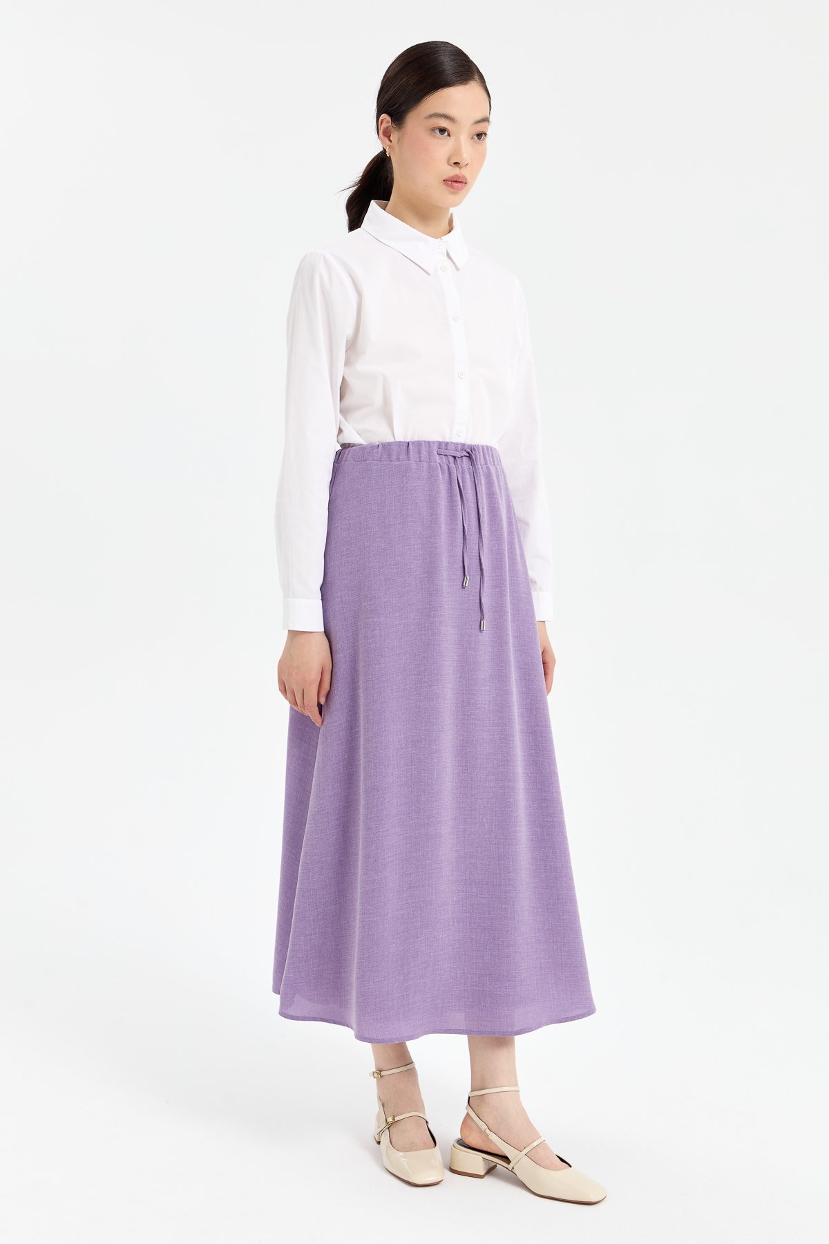NİHAN Skirt Nihan Beli Lastikli Yarım Daire Etek  Lila_modest