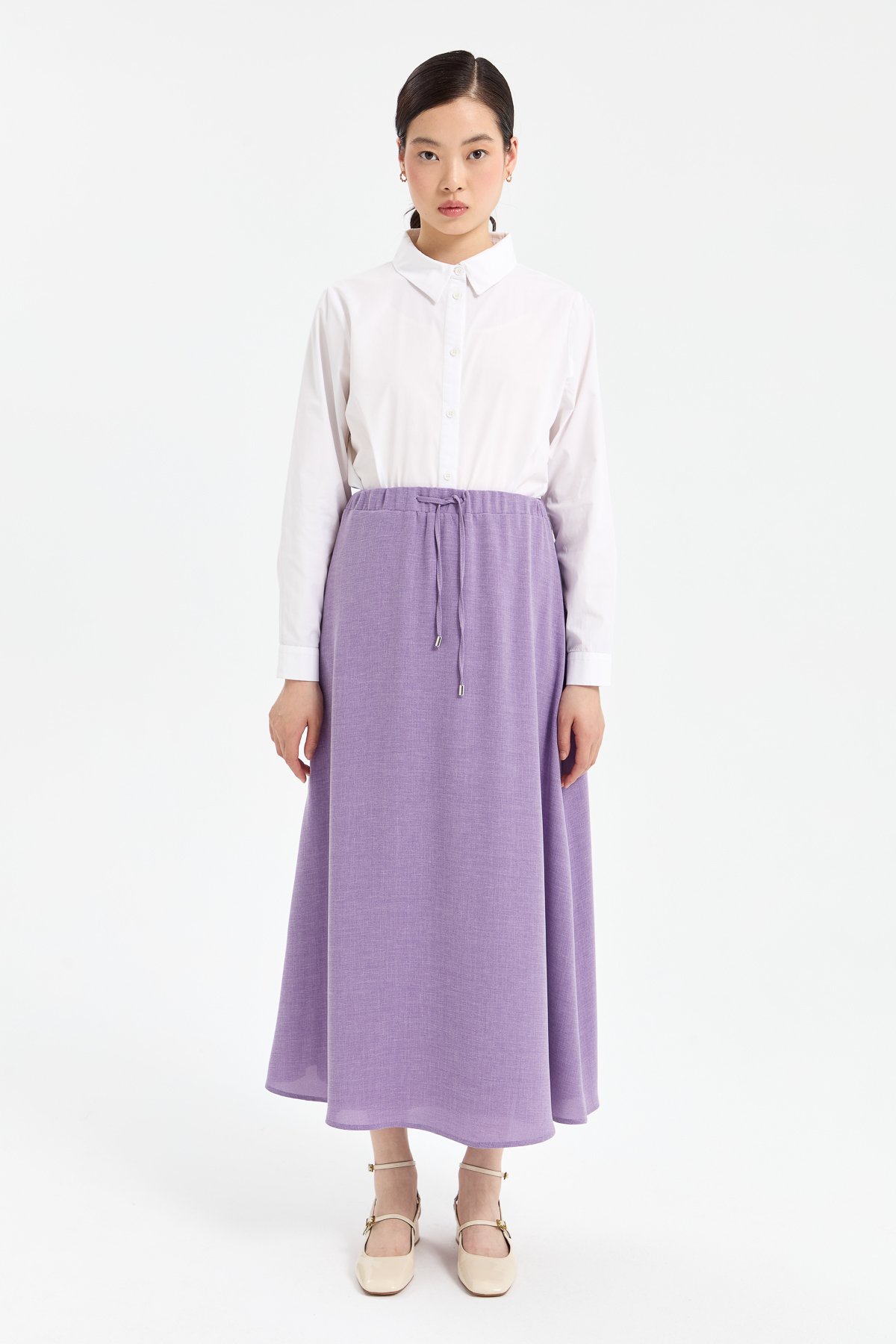 NİHAN Skirt Nihan Beli Lastikli Yarım Daire Etek  Lila_modest
