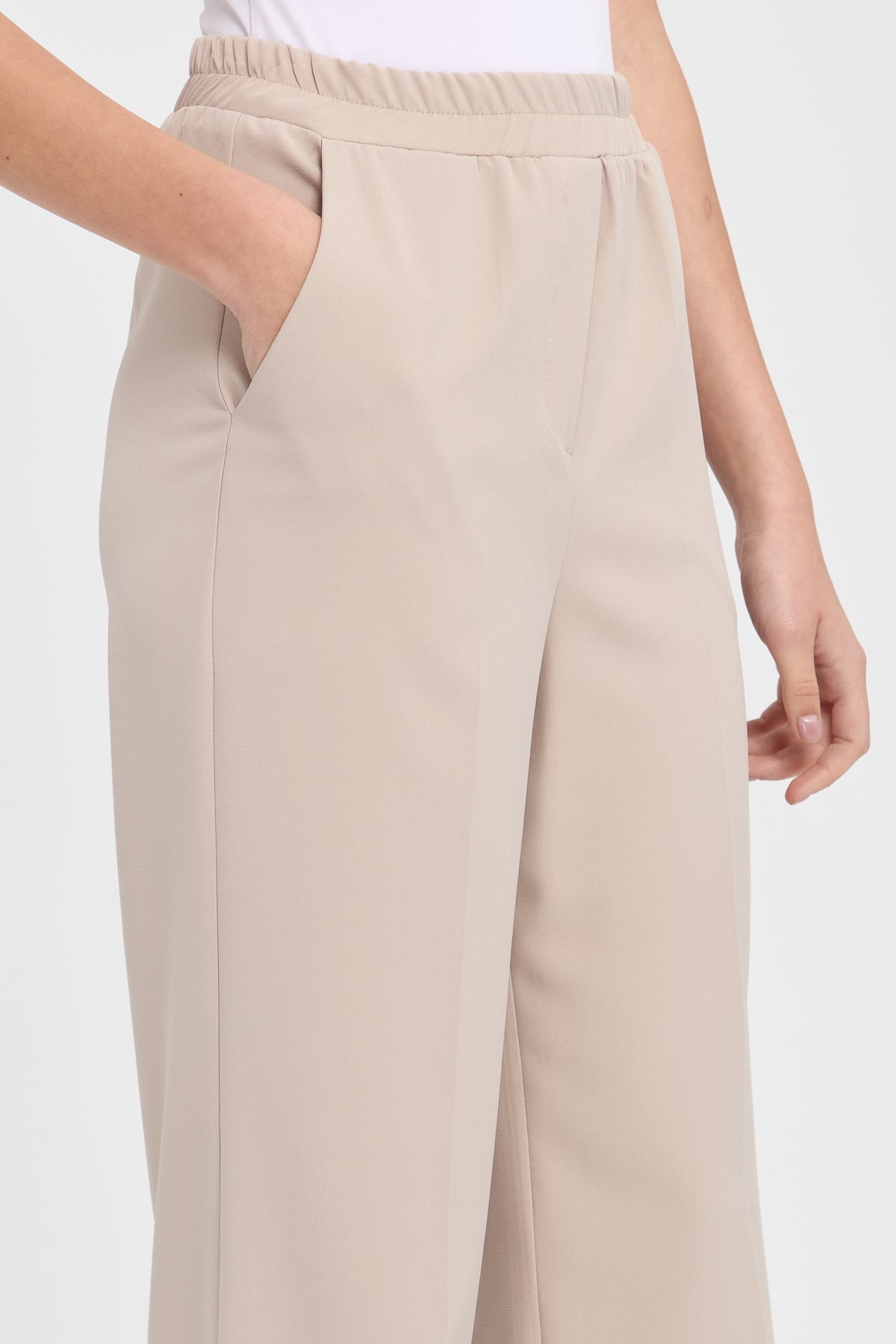 NİHAN Pants Nihan Beli Lastikli Yüksek Bel Pantolon  Bej_modest