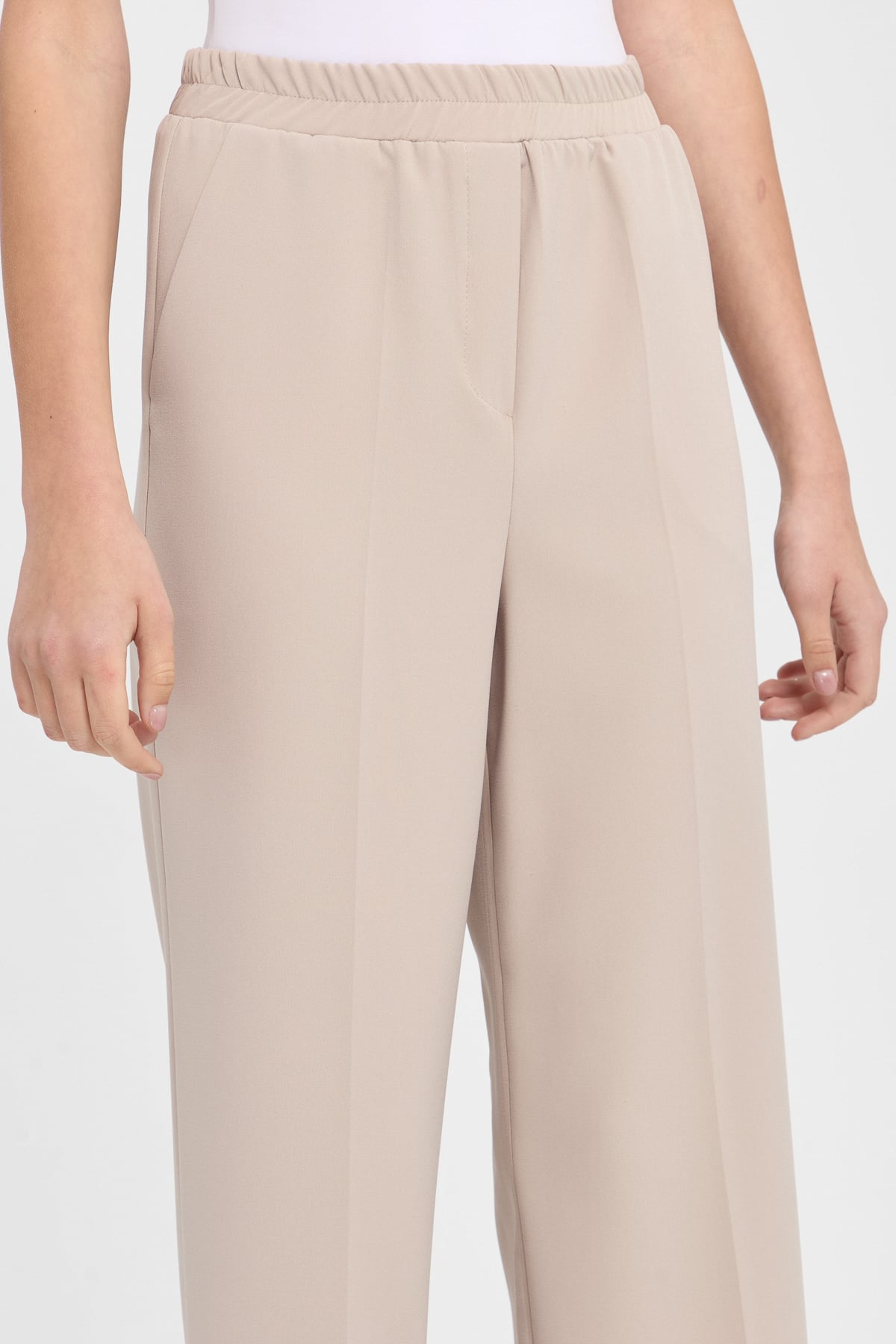 NİHAN Pants Nihan Beli Lastikli Yüksek Bel Pantolon  Bej_modest