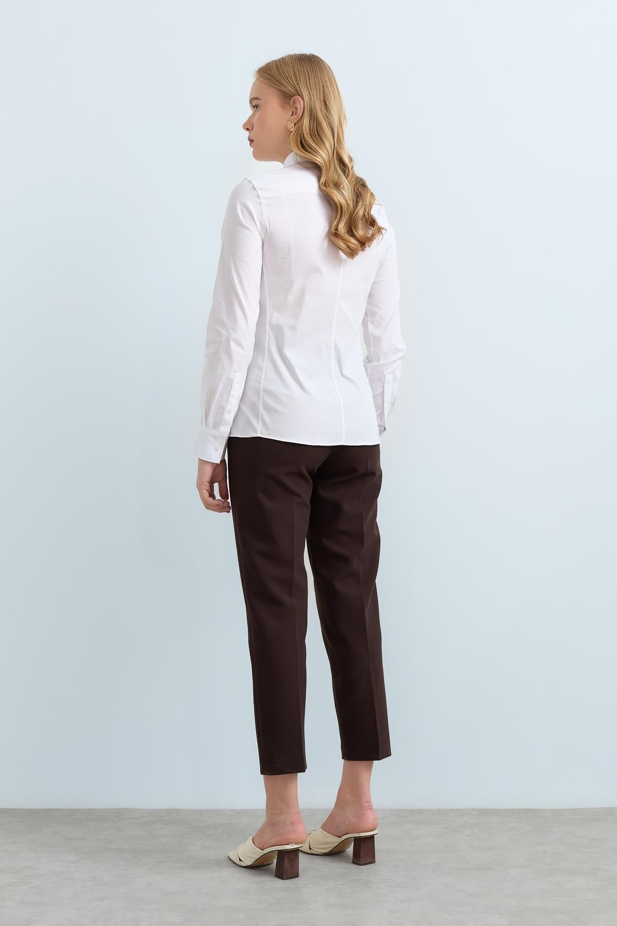 NİHAN Pants Nihan Beli Pensli Ütü İzli Havuç Pantolon  Kahve_modest