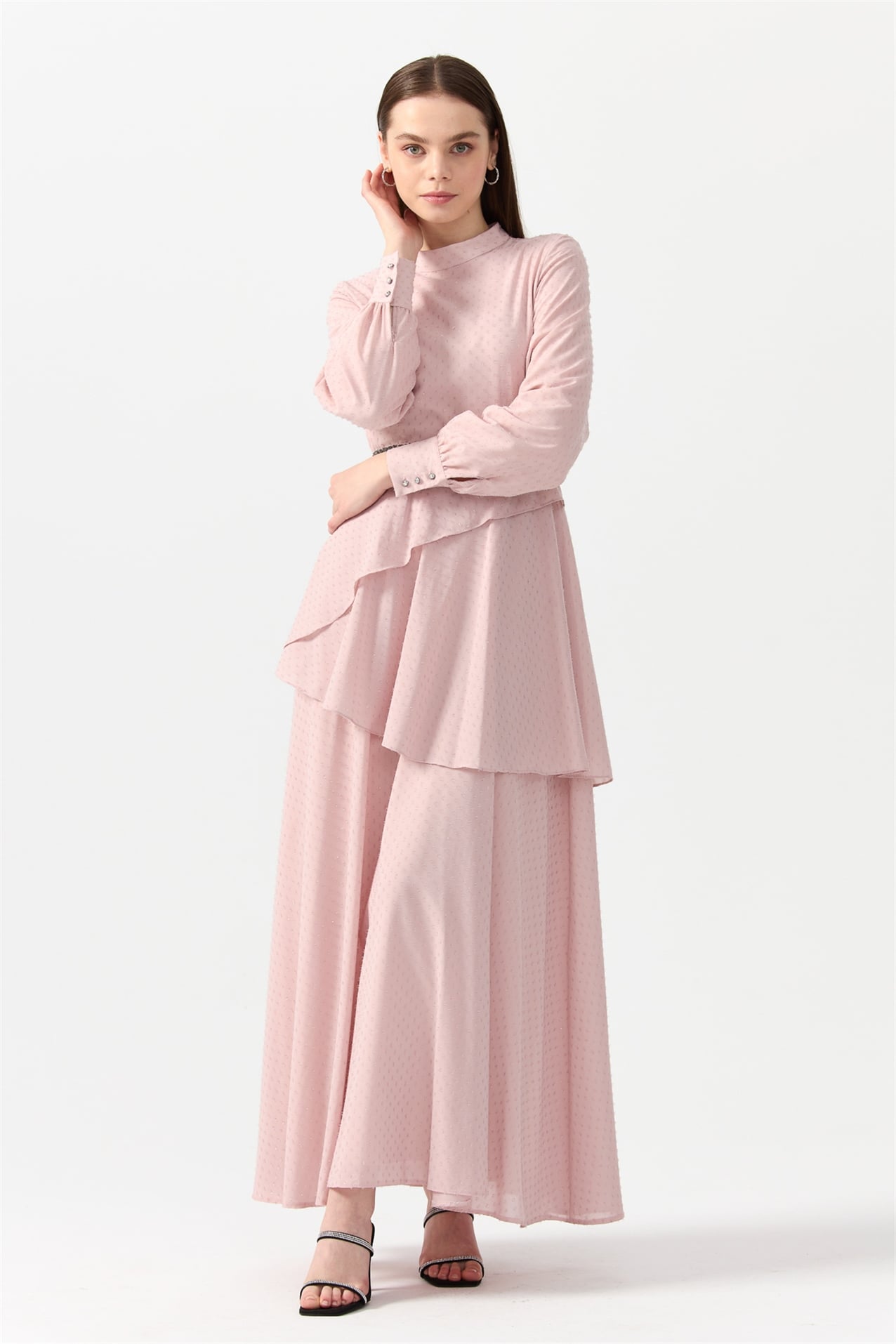 NİHAN Elbise Nihan Beli Taş Kuşaklı Şık Elbise  Lila_modest