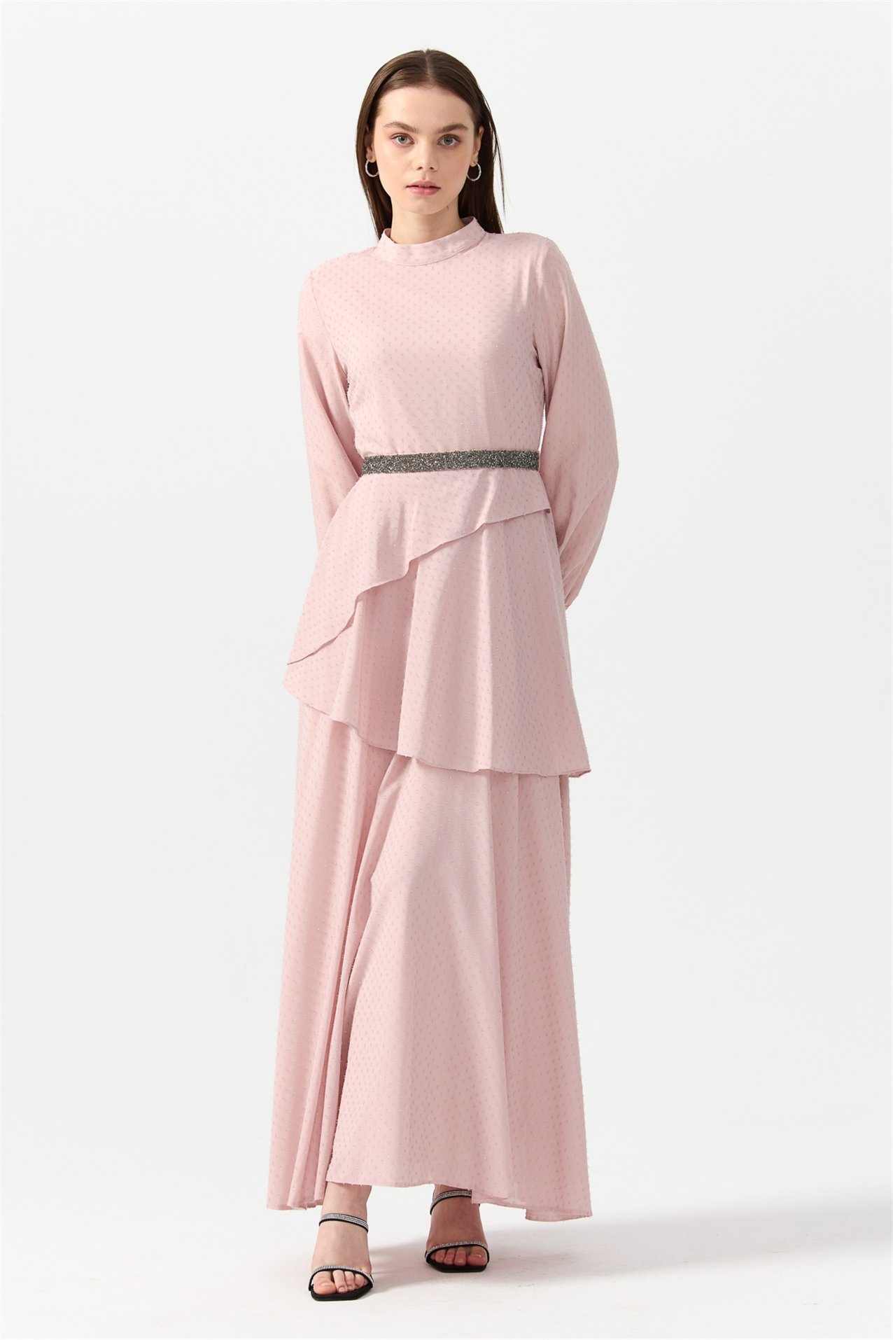 NİHAN Elbise Nihan Beli Taş Kuşaklı Şık Elbise  Lila_modest