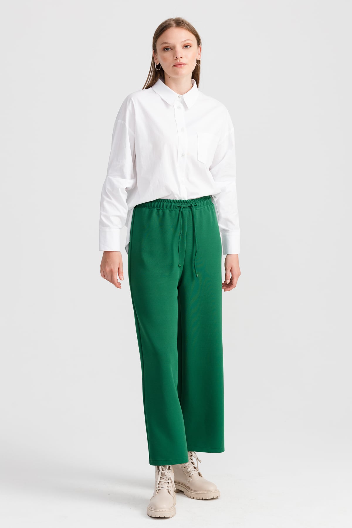 NİHAN Pantolon Nihan Bol Paça Pantolon  Benetton Yeşili_modest