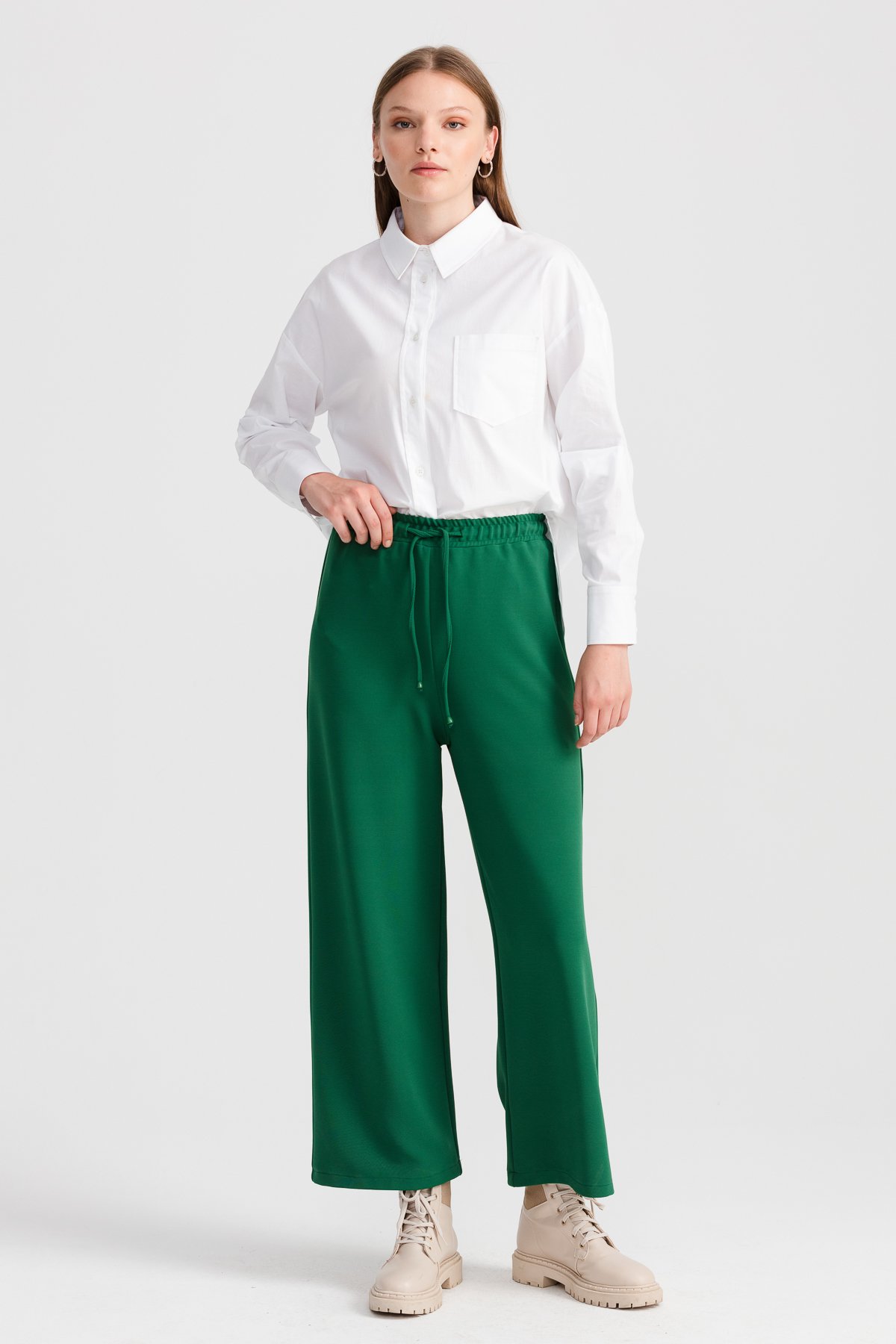 NİHAN Pantolon Nihan Bol Paça Pantolon  Benetton Yeşili_modest