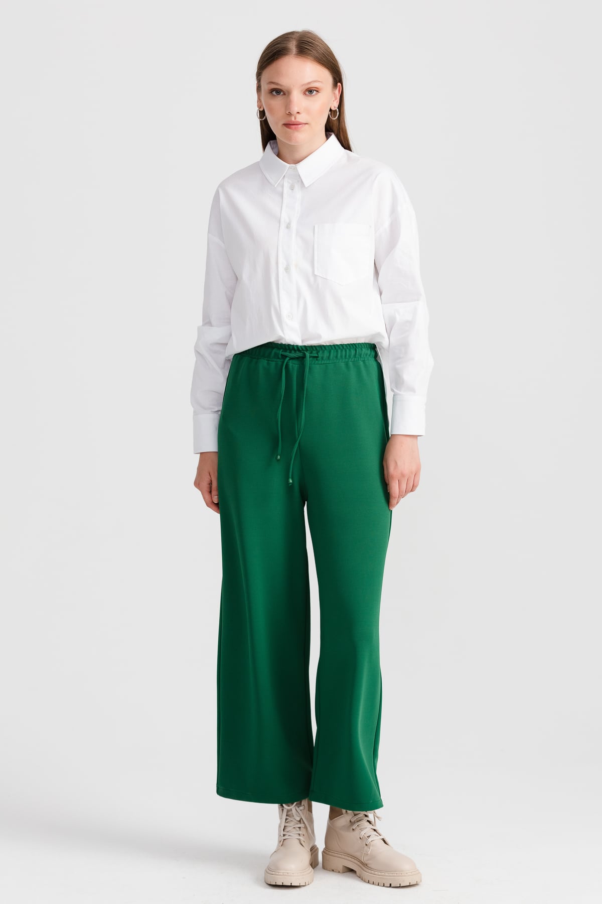 NİHAN Pantolon Nihan Bol Paça Pantolon  Benetton Yeşili_modest