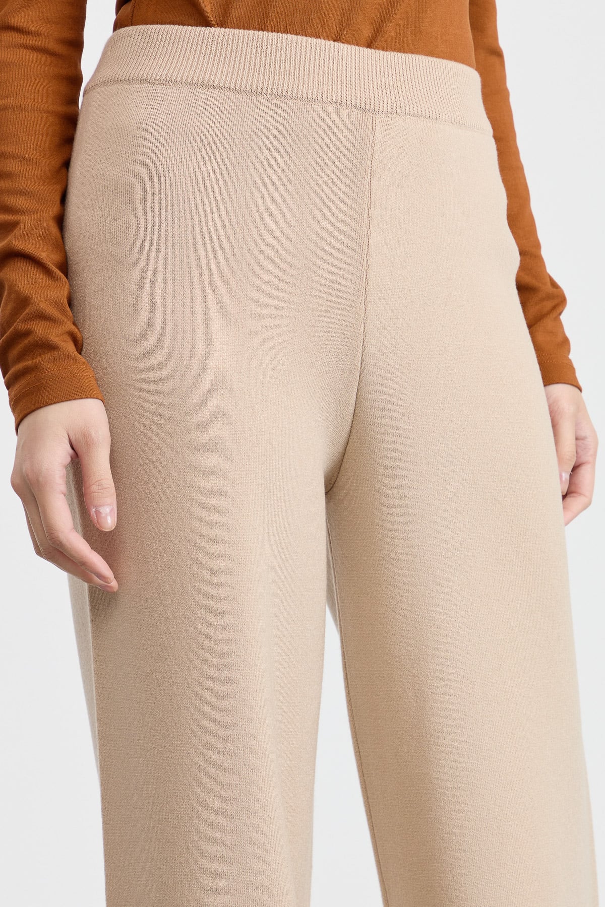NİHAN Pantolon Nihan Bol Triko Pantolon  Bej_modest
