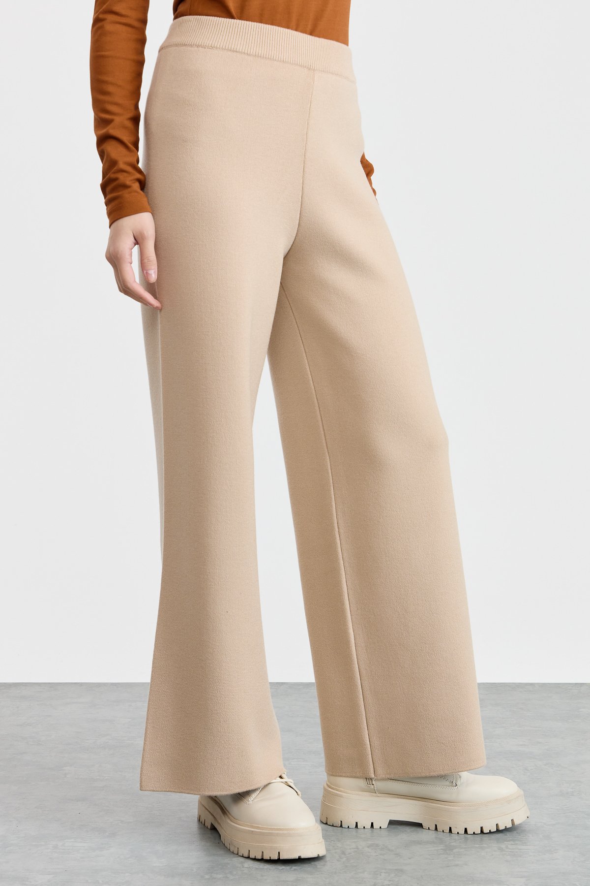 NİHAN Pantolon Nihan Bol Triko Pantolon  Bej_modest