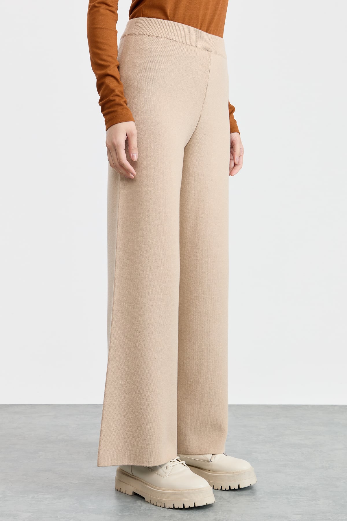 NİHAN Pantolon Nihan Bol Triko Pantolon  Bej_modest