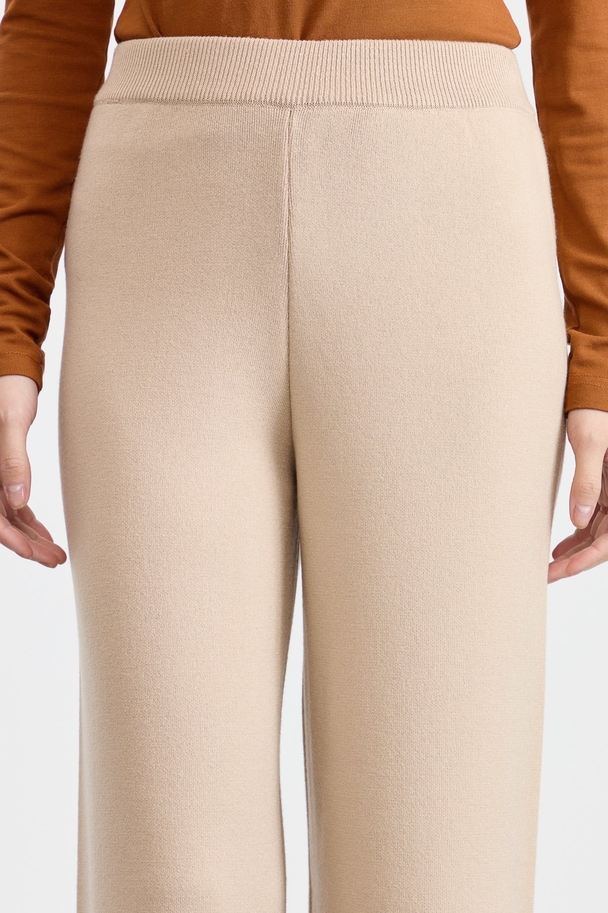 NİHAN Pantolon Nihan Bol Triko Pantolon  Bej_modest