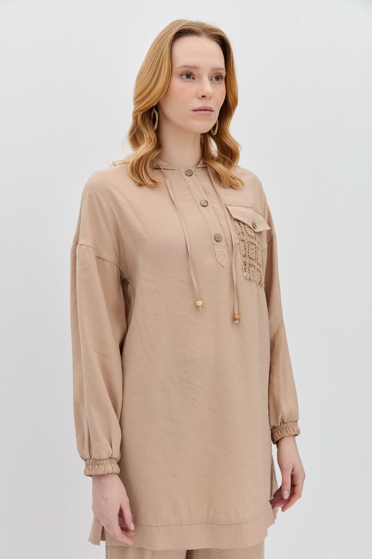NİHAN Takım Nihan Brode Detaylı Pantolon Tunik Takım  Bej_modest