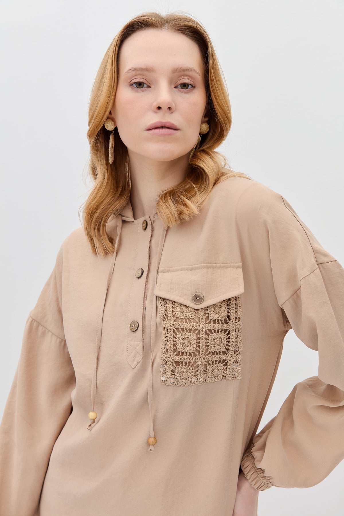 NİHAN Takım Nihan Brode Detaylı Pantolon Tunik Takım  Bej_modest
