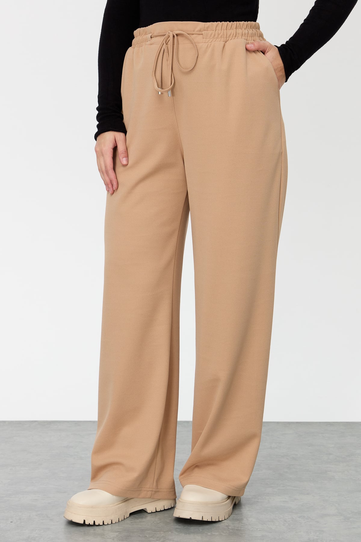 NİHAN Pantolon Nihan Büyük Beden Beli Lastikli Bol Pantolon  Camel_modest